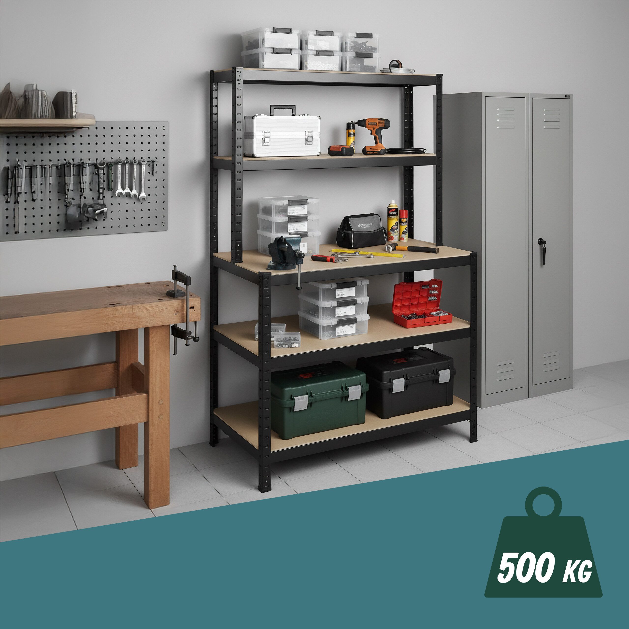 relaxdays Schwerlastregal mit Werkbank 500 kg, 1-tlg. – Bild 2 von 5