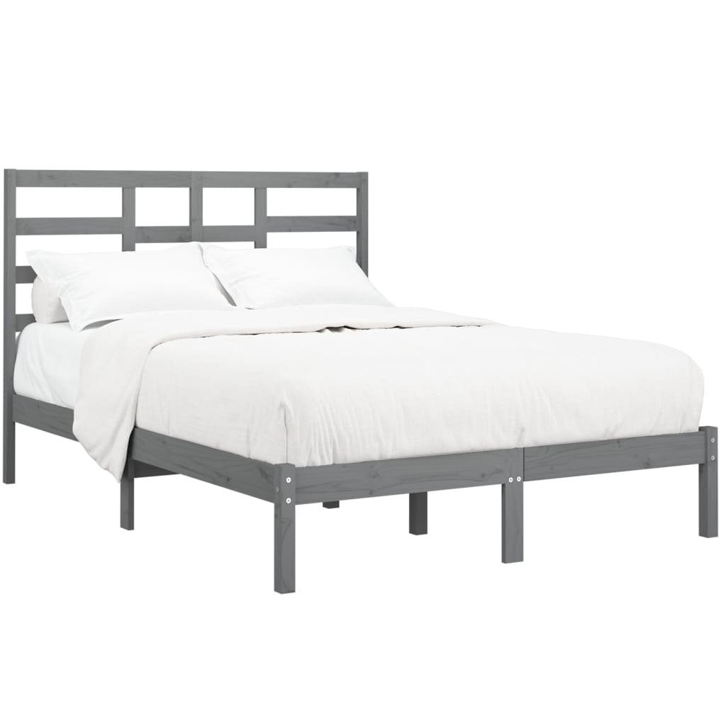 Vidaxl Massivholzbett Grau 135x190 Cm 4ft6 Double günstig online kaufen