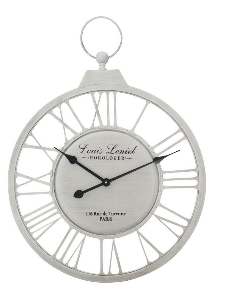 elbmöbel Wanduhr Uhr aus Metall in Weiß (Wanduhr: römische Zahlen 58x79x5  cm weiß Eisen antik Look Paris)