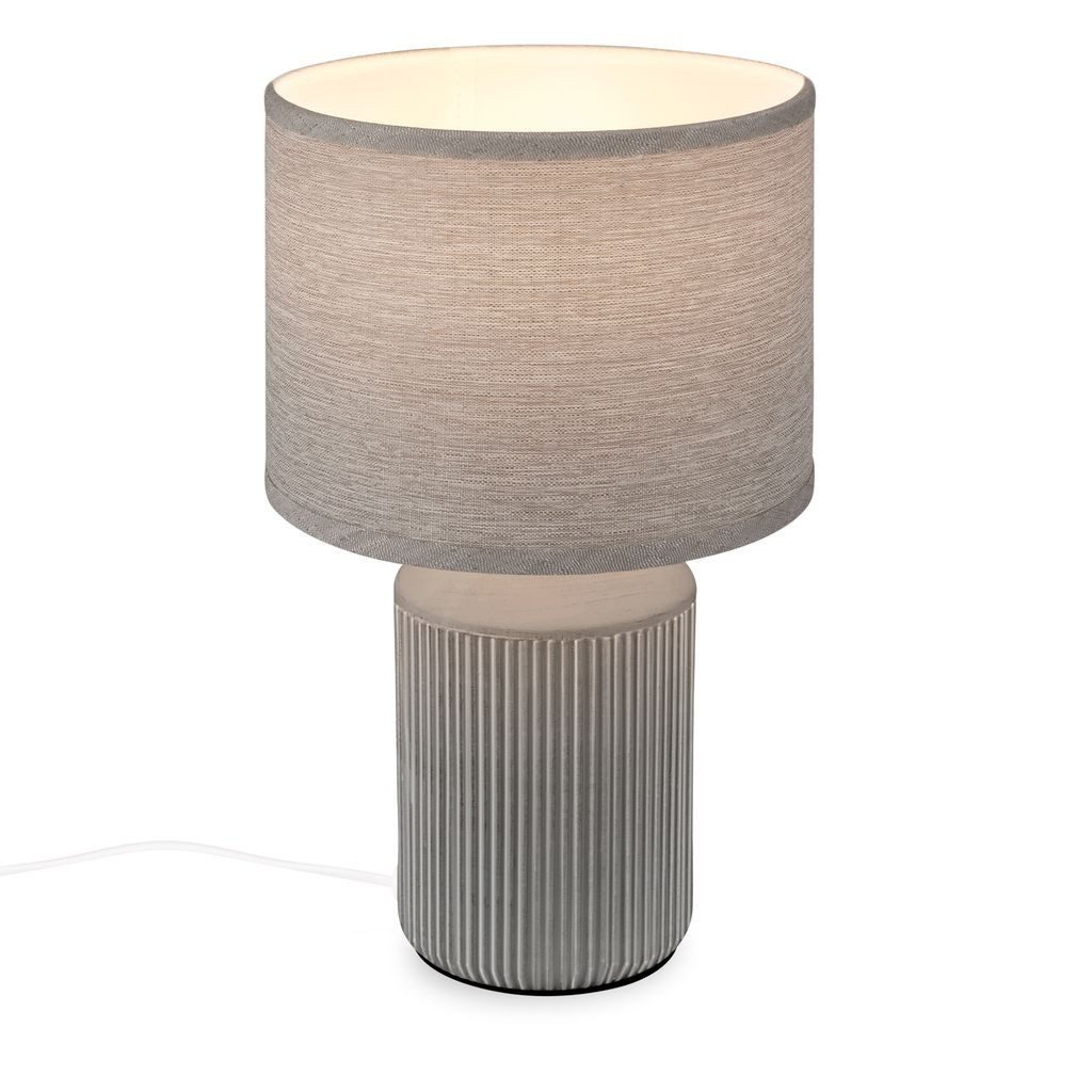 Briloner Leuchten Tischleuchte LED Tischlampe Kommodenlampe Keramik E27, ohne Leuchtmittel, 2700K - Extra-Warmweiß, Tischlampe 22x37,5cm Grau max. 10W Schlafzimmer Wohnzimmer Nachttisch