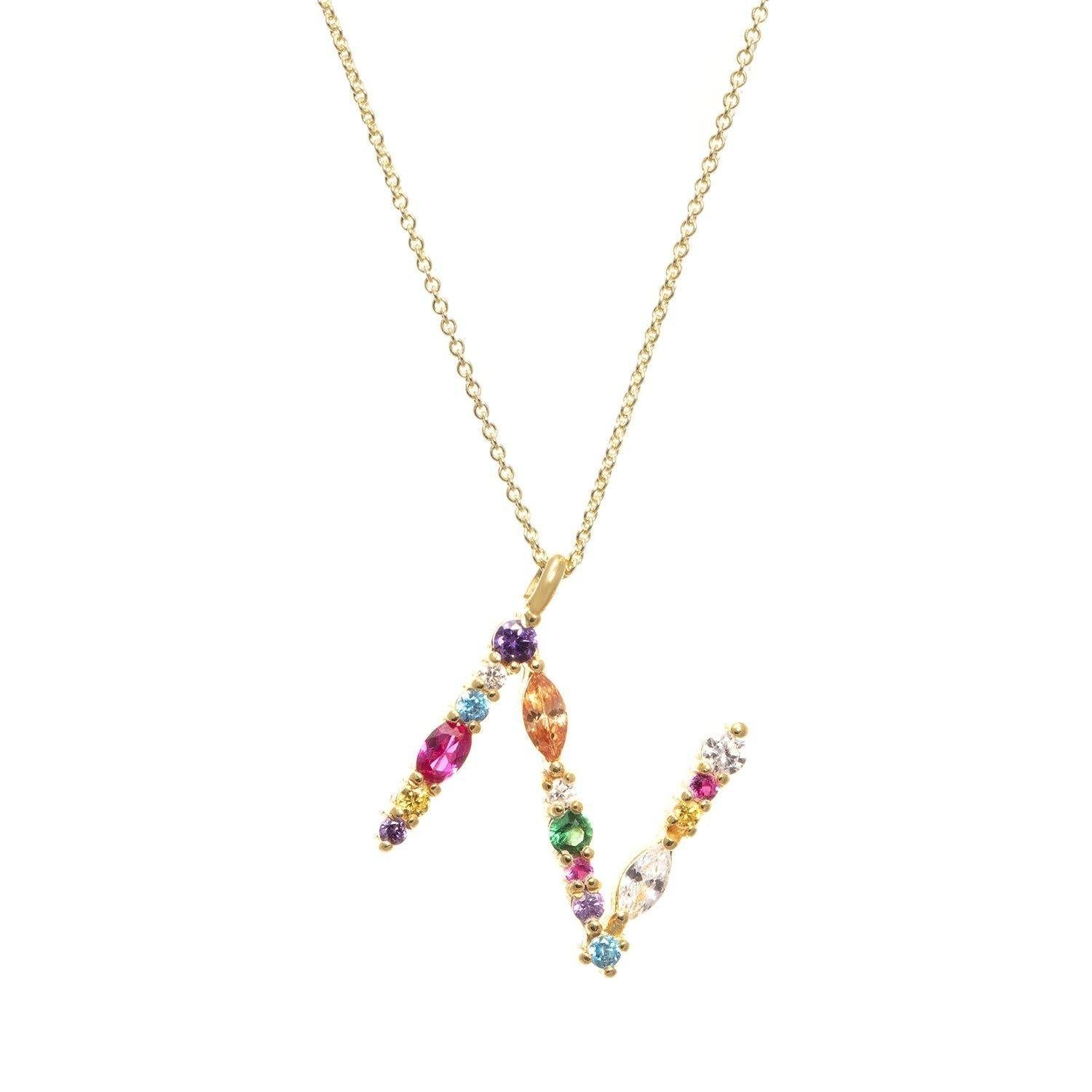 Silberkette Kette Gold Buchstabe Farbsteine, 925 günstig online kaufen