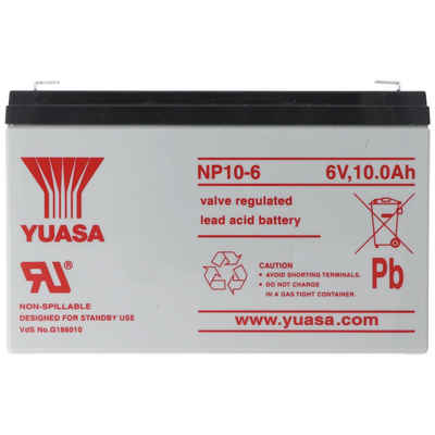 Yuasa Yuasa NP10-6 Blei Akku 6 Volt mit 10Ah und Faston 4,8mm Kontakten Akku 10000 mAh (6,0 V)