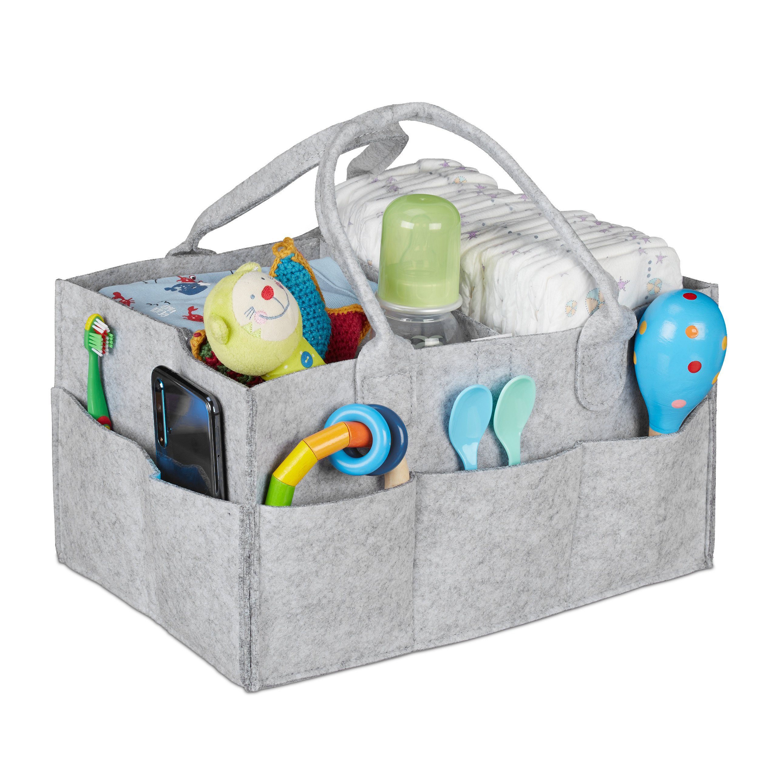 relaxdays Wickeltasche Baby Windel Caddy Filz (1-tlg), Hellgrau