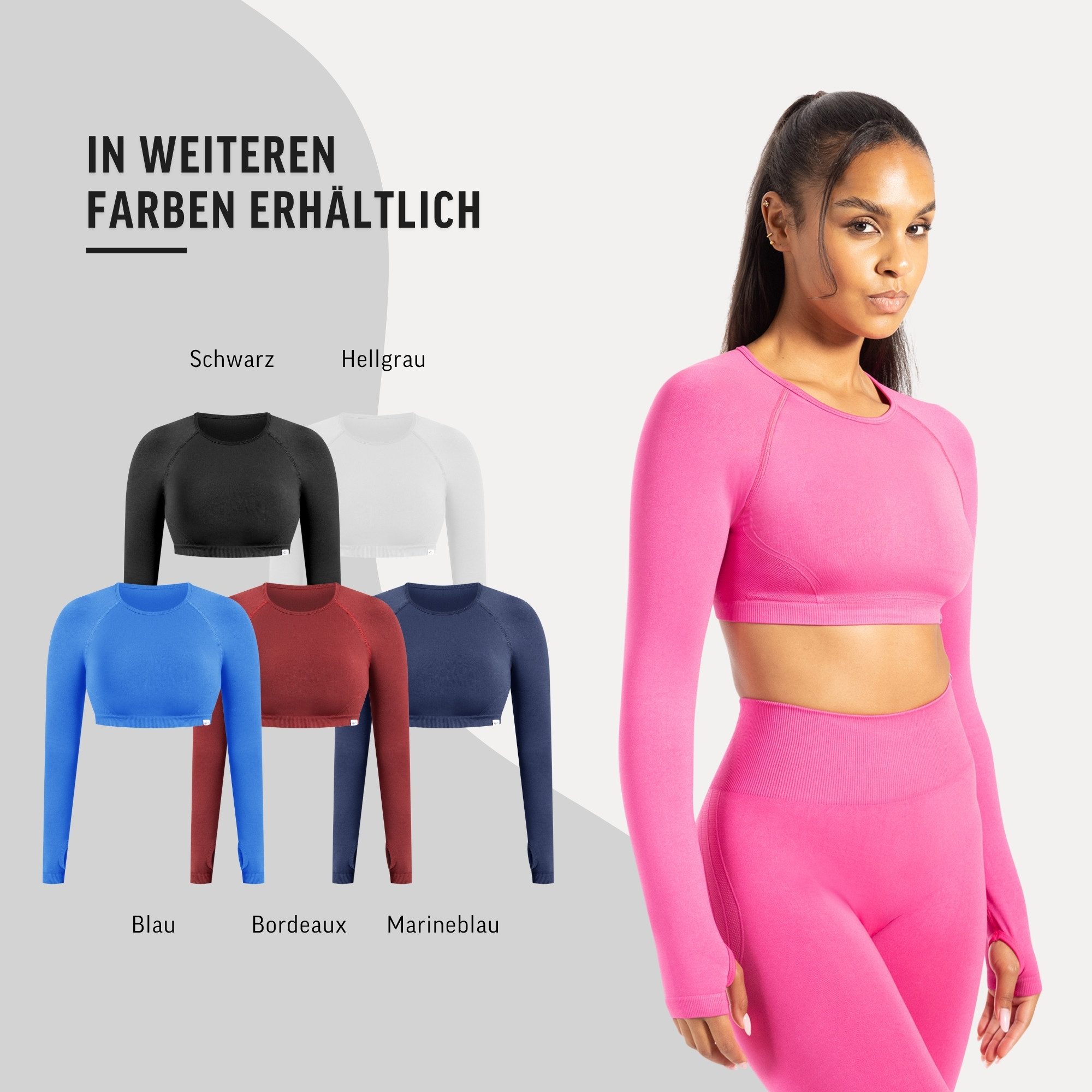 Longsleeve Longsleeve Linnea mit Rückenausschnitt & Daumenloch, Gym Oberteil