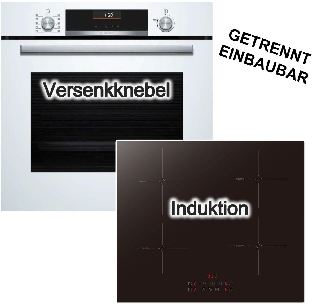 BOSCH Backofen-Set weiß Versenkknebel + PKM Induktionskochfeld Booster Touch Slider, mit Nein, EcoClean Direct