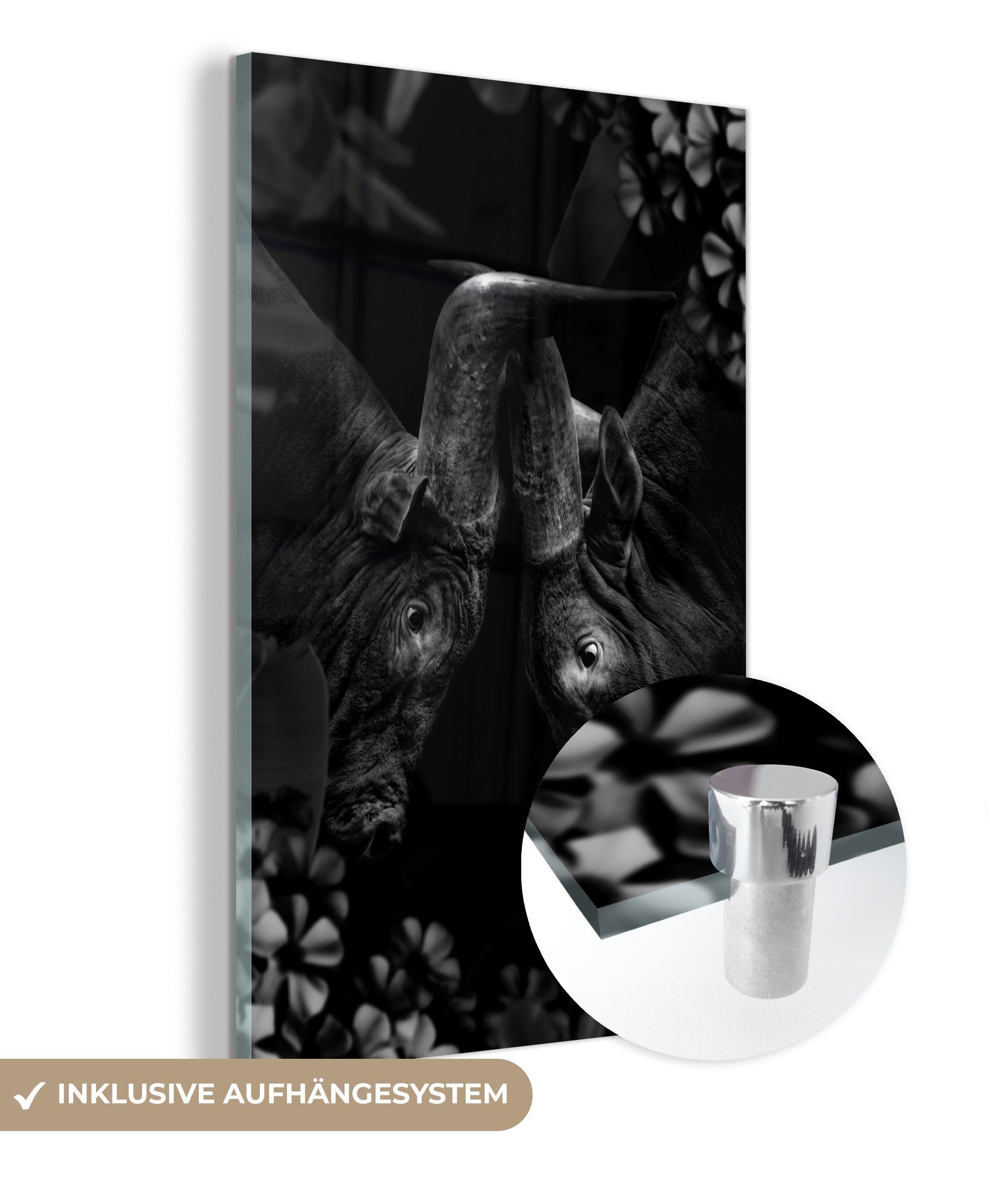MuchoWow Acrylglasbild Watussi-Rinder im Dschungel - schwarz und weiß, (1 St), Glasbilder - Bilder auf Glas Wandbild - Foto auf Glas - Wanddekoration bunt