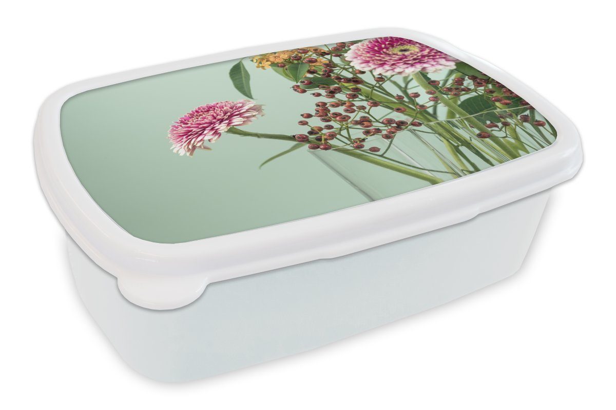 MuchoWow Lunchbox Vase - Blumen - Blumenstrauß, Kunststoff, (2-tlg), Brotbox für Kinder und Erwachsene, Brotdose, für Jungs und Mädchen weiß