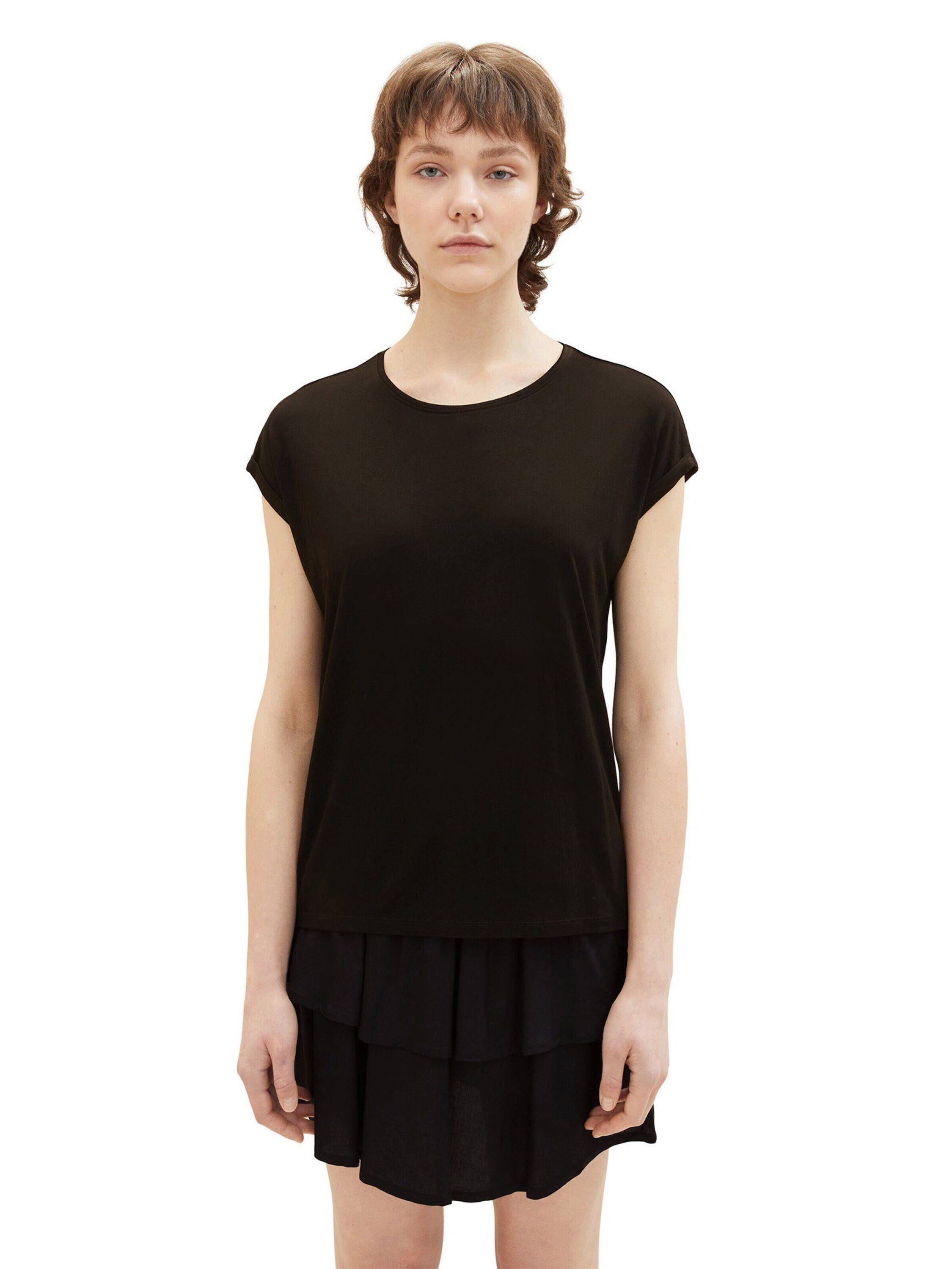 TOM TAILOR Black Details (1-tlg) Denim Deep T-Shirt 14482 Plain/ohne