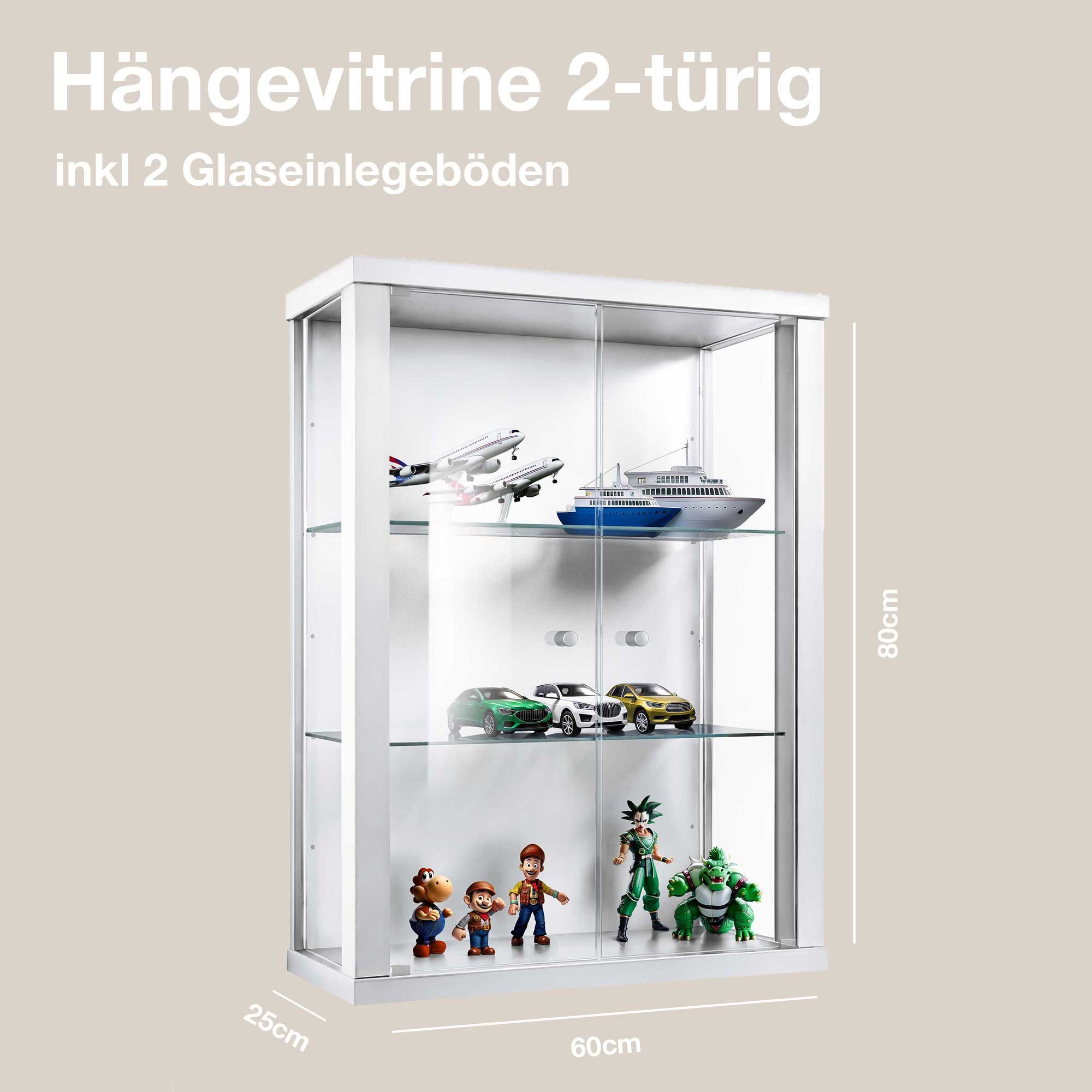 K-Möbel Hängevitrine C1012 (Glasvitrine (80x60x25 cm) mit 2 Glastüren) Glas günstig online kaufen