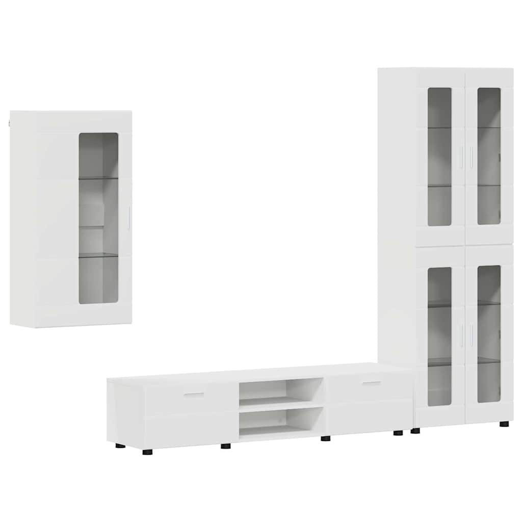 vidaXL Wohnzimmer-Set TV-Schrankset mit Schubladen FLORIN 3 pcs Weiß Holzwerkstoff, (3-St)