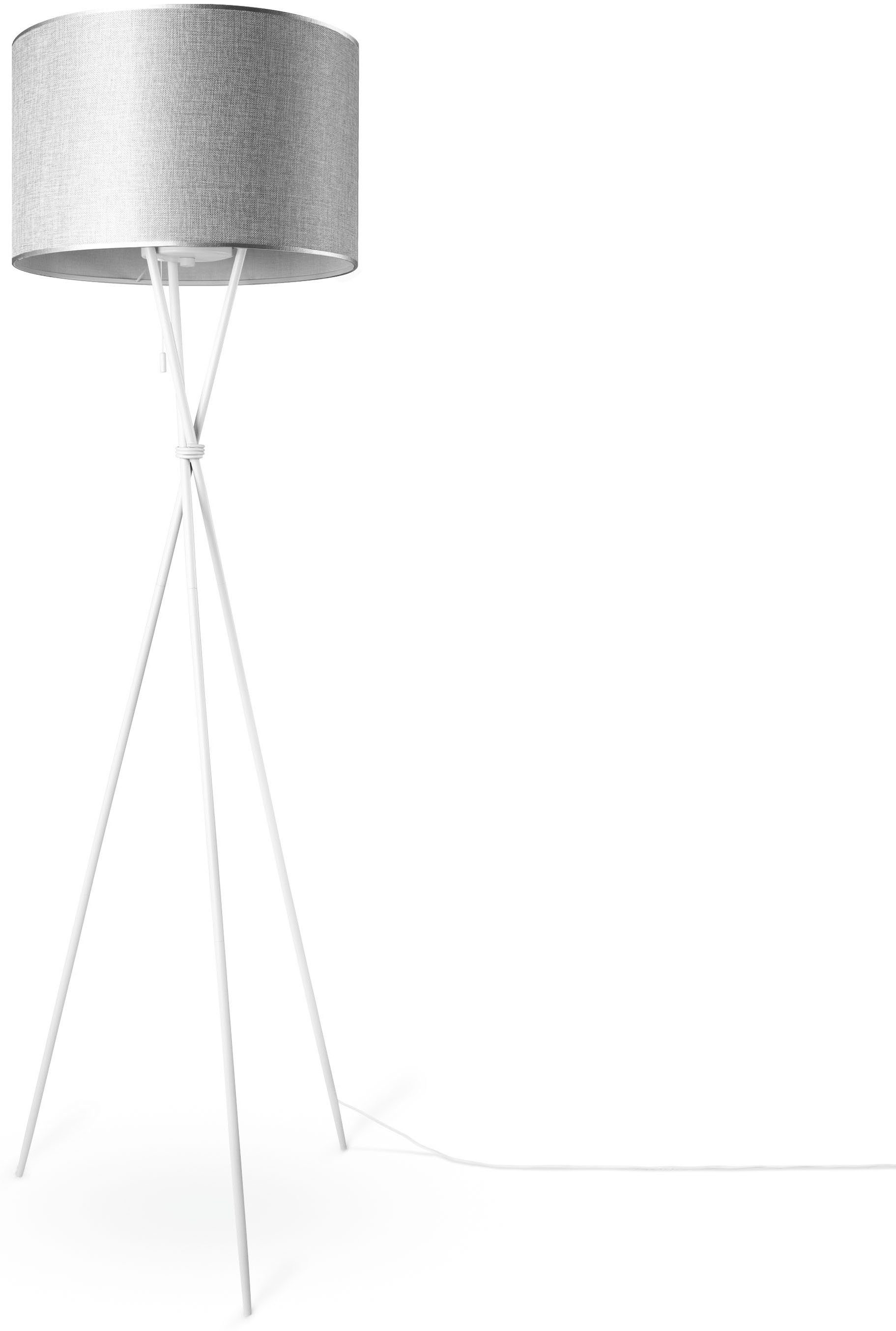 Paco Home Stehlampe KATE Schirm UNI Textil E27 grau Dreibein ohne COLOR, Wohnzimmer Leuchtmittel, Stoffschirmlampe CANVAS weiß Standleuchte