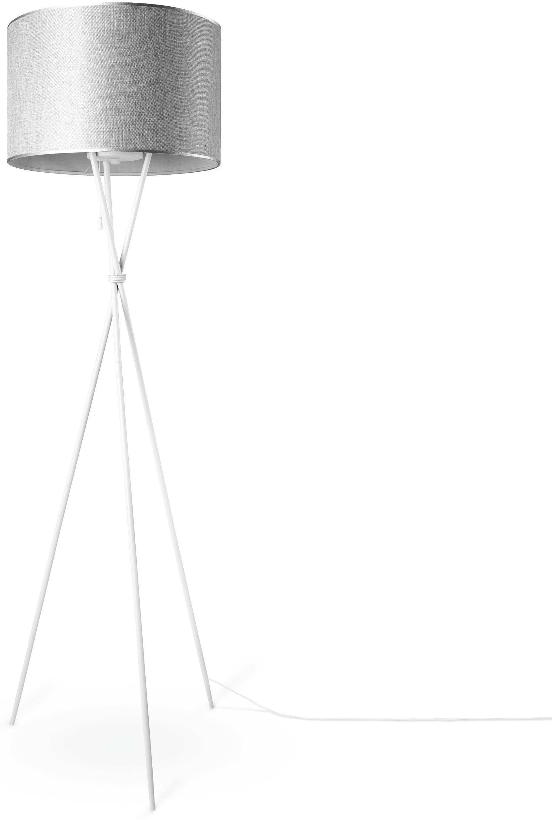 Paco Home Stehlampe KATE CANVAS UNI COLOR, ohne Leuchtmittel, Wohnzimmer Dreibein Stoffschirmlampe Standleuchte Textil Schirm E27 grau weiß | Standleuchten