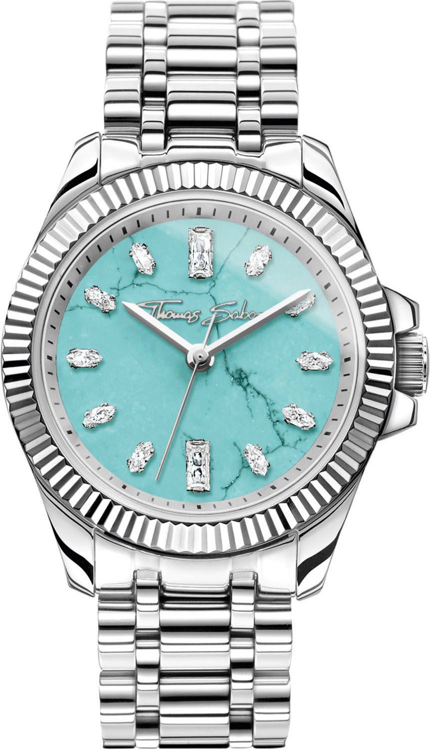 THOMAS SABO Quarzuhr DIVINE JEWELERY STONE WA0435-201-209-33 mm, Armbanduhr, Damenuhr, Edelstahl, analog, Zirkonia (synth), Malachit