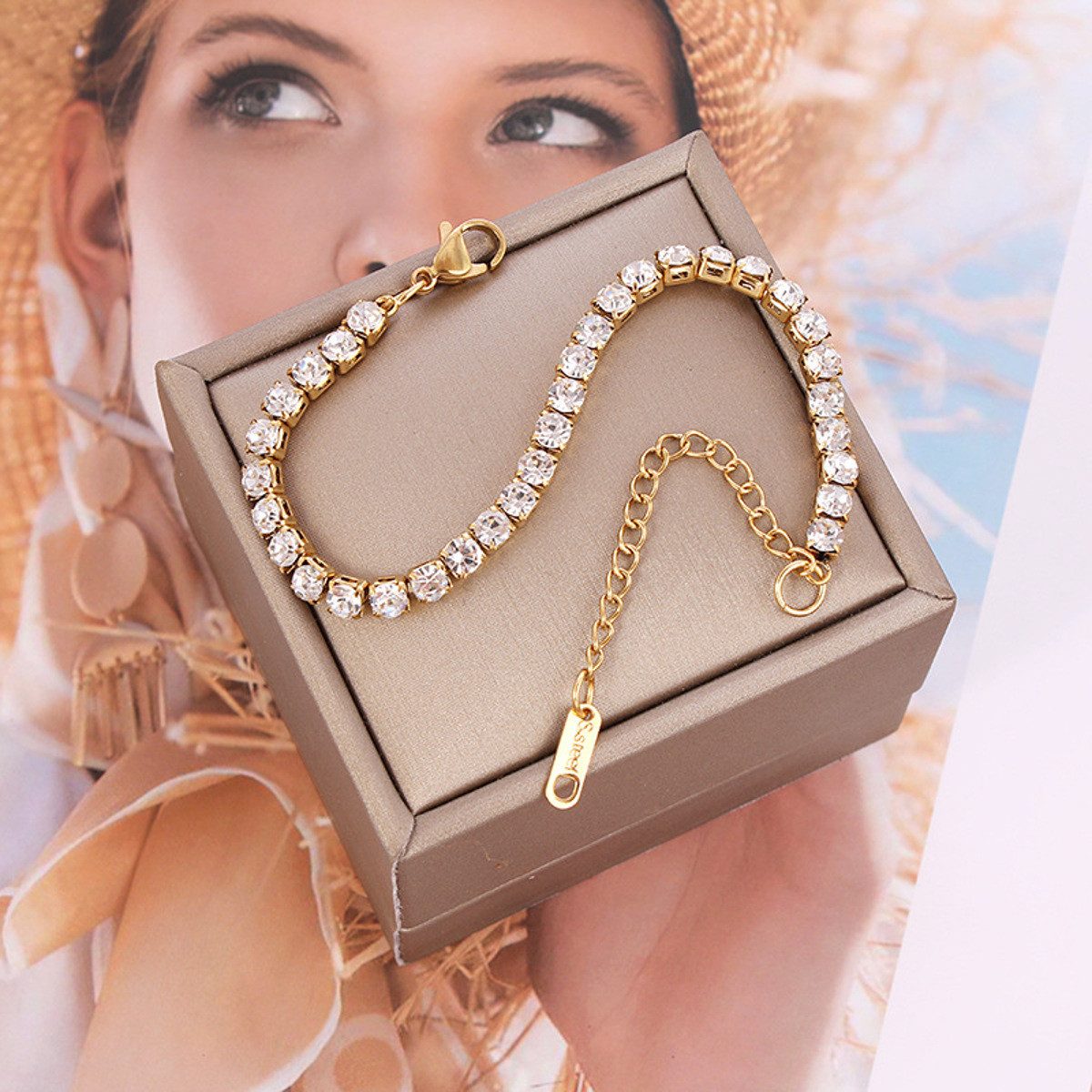 KARMA Tennisarmband Gold Silber Schwarz Armband Damen mit Kristallen (Abendmode, 1-tlg., Damenarmband), Kristallarmband Damenschmuck Geschenk für Sie