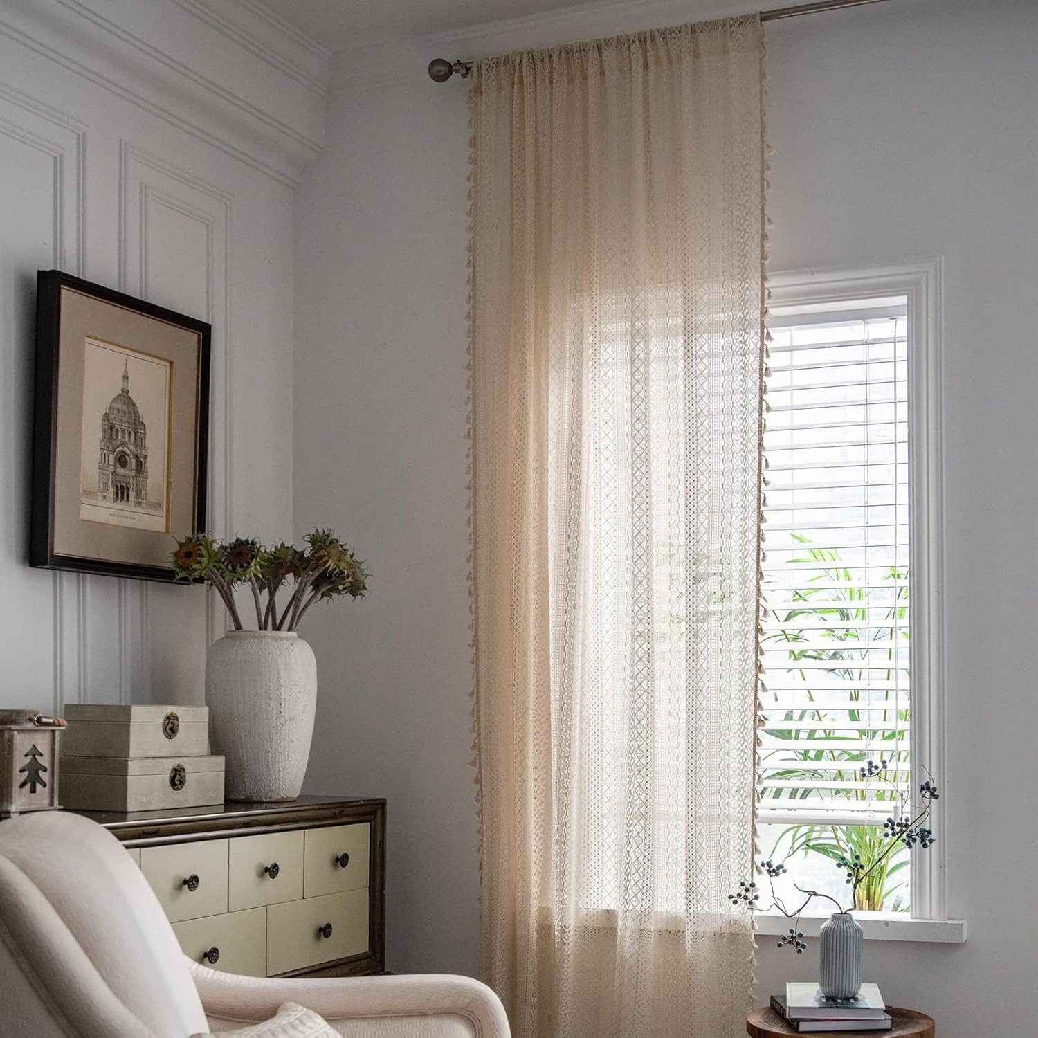 VEKROBOT Gardine 2er Set Häkelvorhänge Beige lichtdurchlässig Wohnzimmer Schlafzimmer (2 St), Boho Vorhang für Schlafzimmer Wohnzimmer 150 × 200 cm – Bild 5 von 5