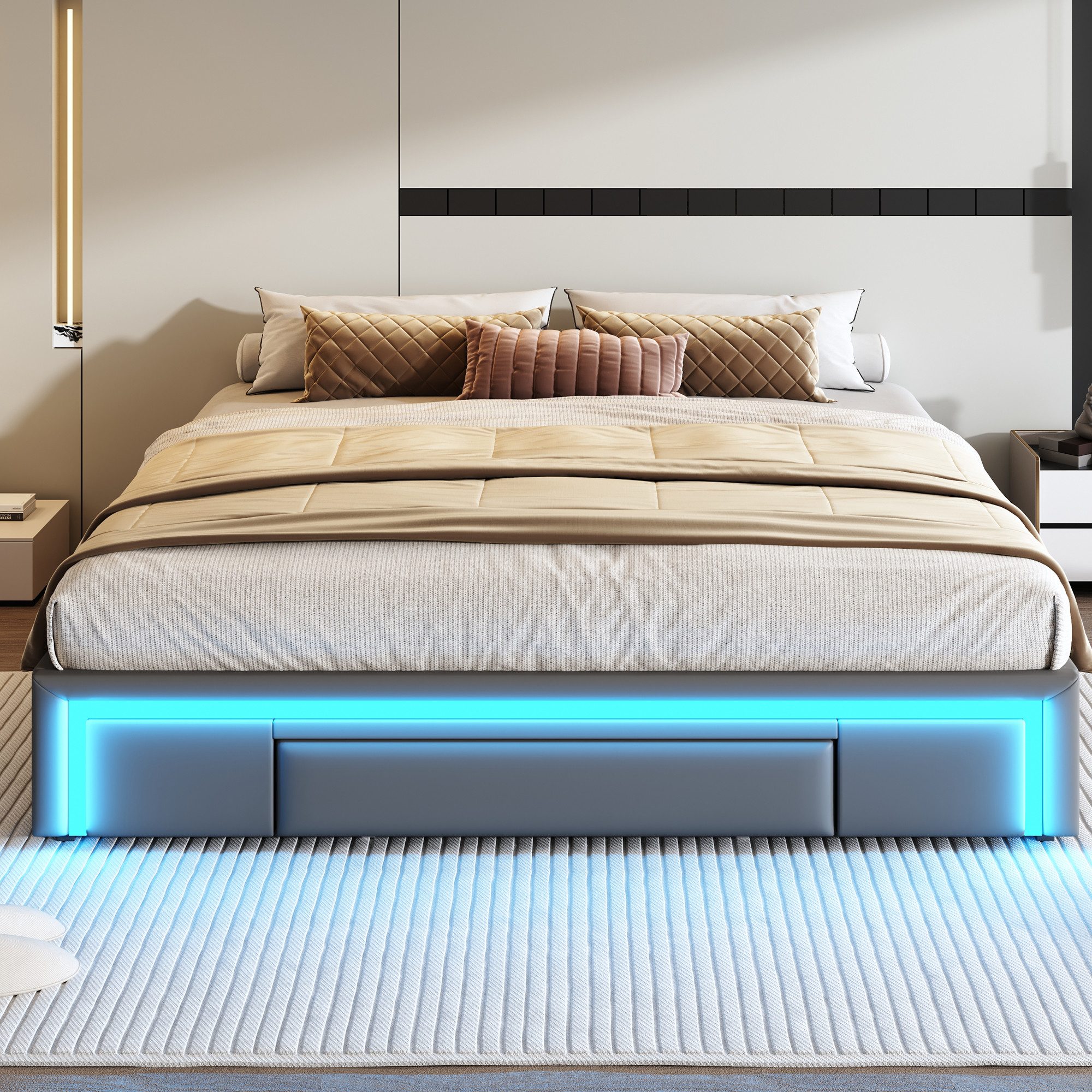 HAUSS SPOLE Polsterbett 180X200cm mit 3 Schubladen, ohne Kopfteil Mit LED-L günstig online kaufen