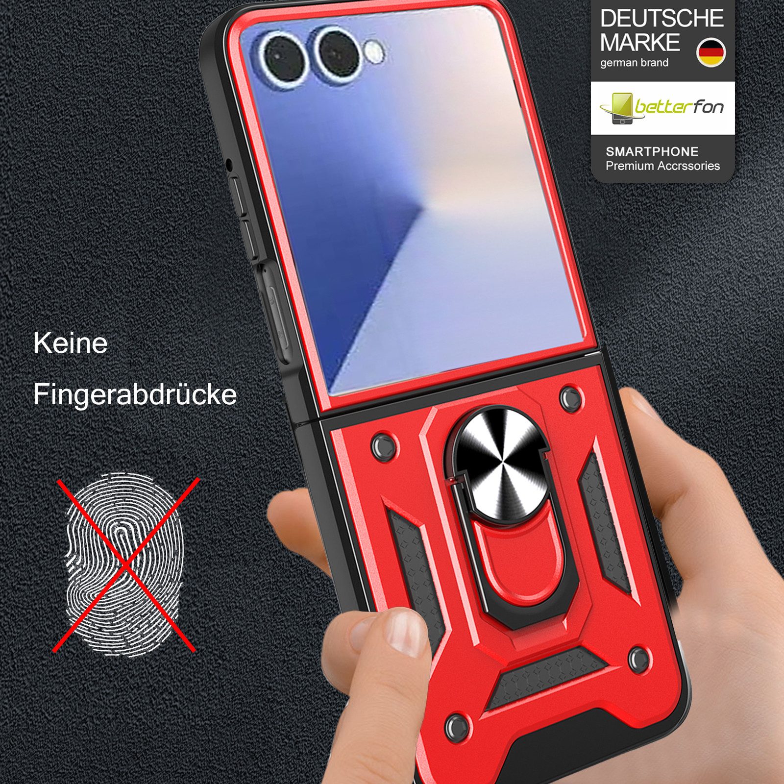 betterfon Handyhülle Panzer Hülle für Samsung Galaxy Z Flip 7 Outdoor Case mit Kameraschutz, Outdoorhülle mit Ringhalter Smartstand und Silikonkern