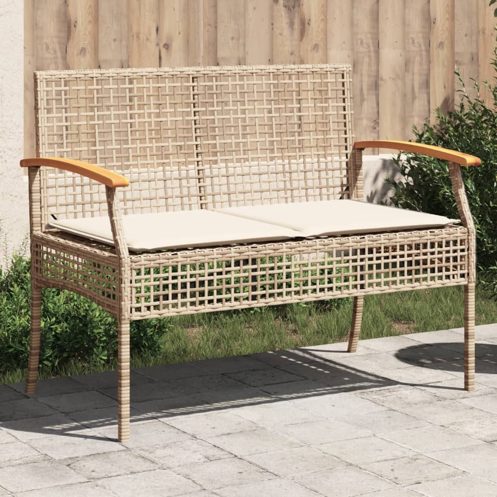 vidaXL Gartenbank Gartenbank mit Kissen Beige Poly Rattan nholz (1-St)