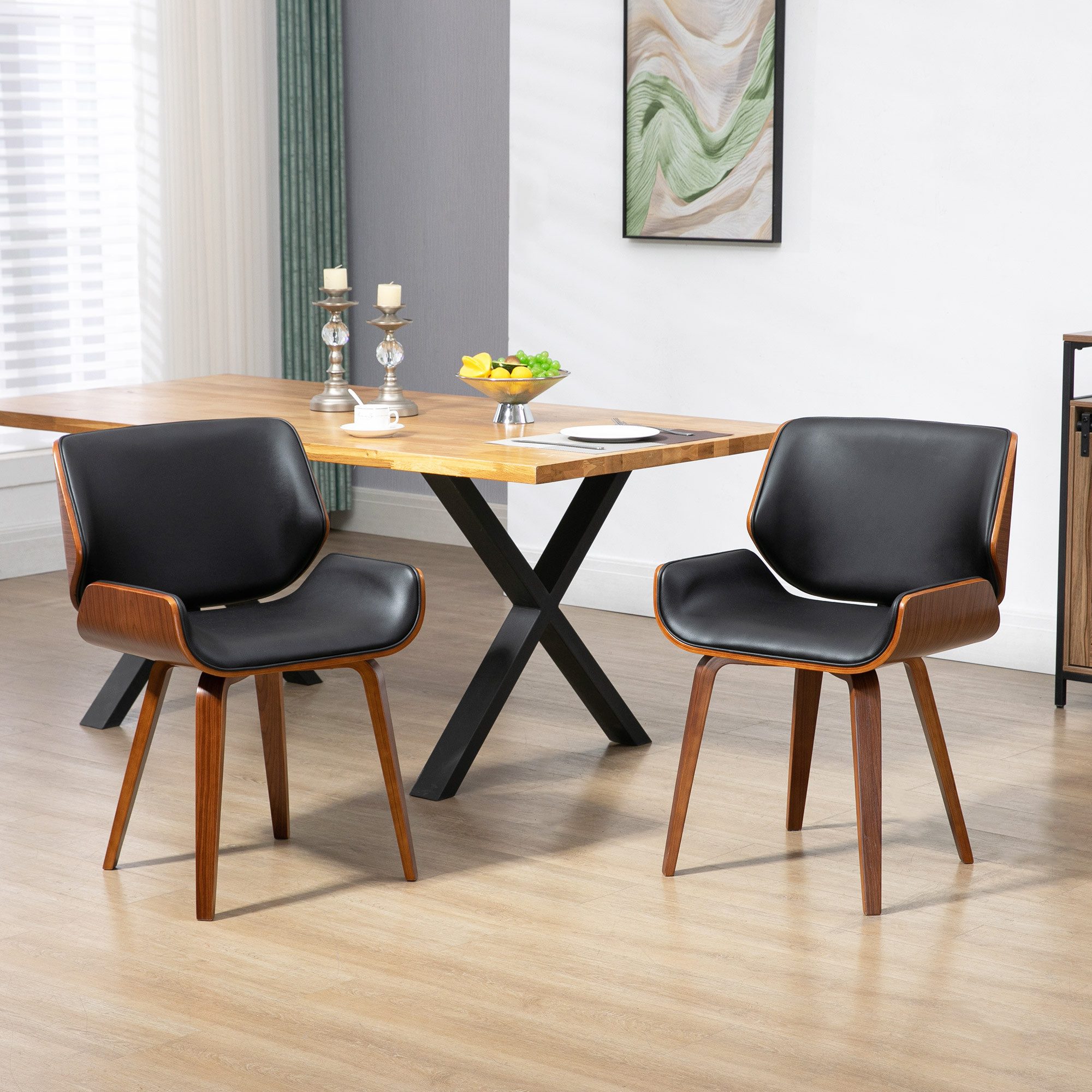 HOMCOM Esszimmerstuhl Stühle mit Rückenlehne, Vintage Polsterstuhl, Kunstleder (Küchenstuhl, 2 St), für Esszimmer, Schwarz