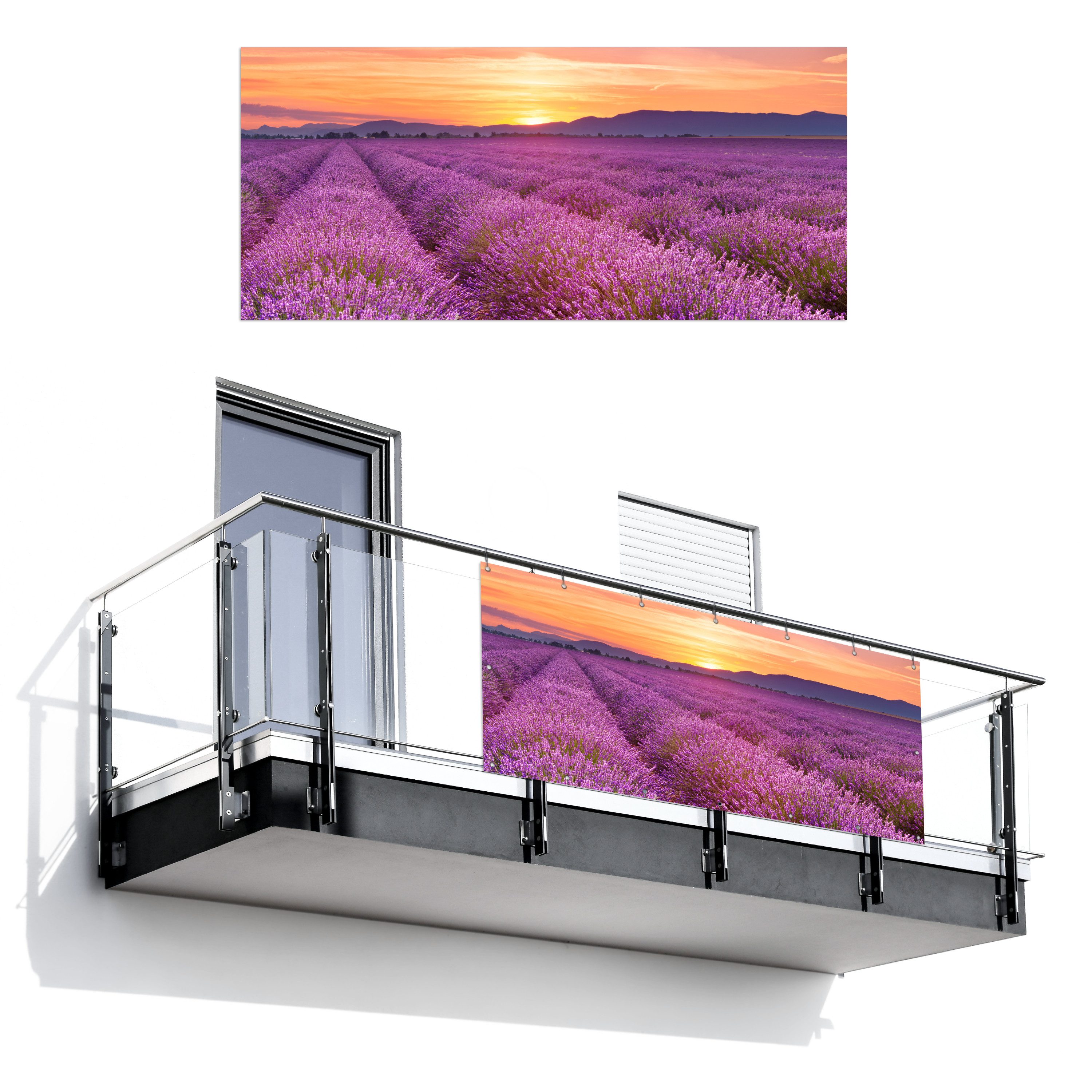 MuchoWow Balkonsichtschutz Lavendel - Frankreich - Sonnenuntergang - Natur (1-St) Balkon Sichtschutz 90x200, Windschutz für Zaun PVC, 200x90 cm