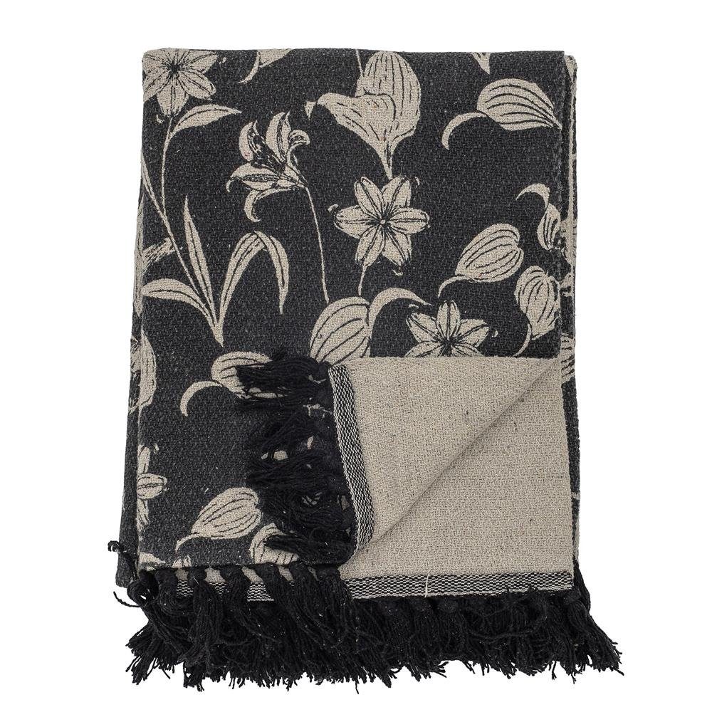 Überwurf Mali, Bloomingville, aus Baumwolle, Schwarz, 160 x 130 cm, Tagesdecke