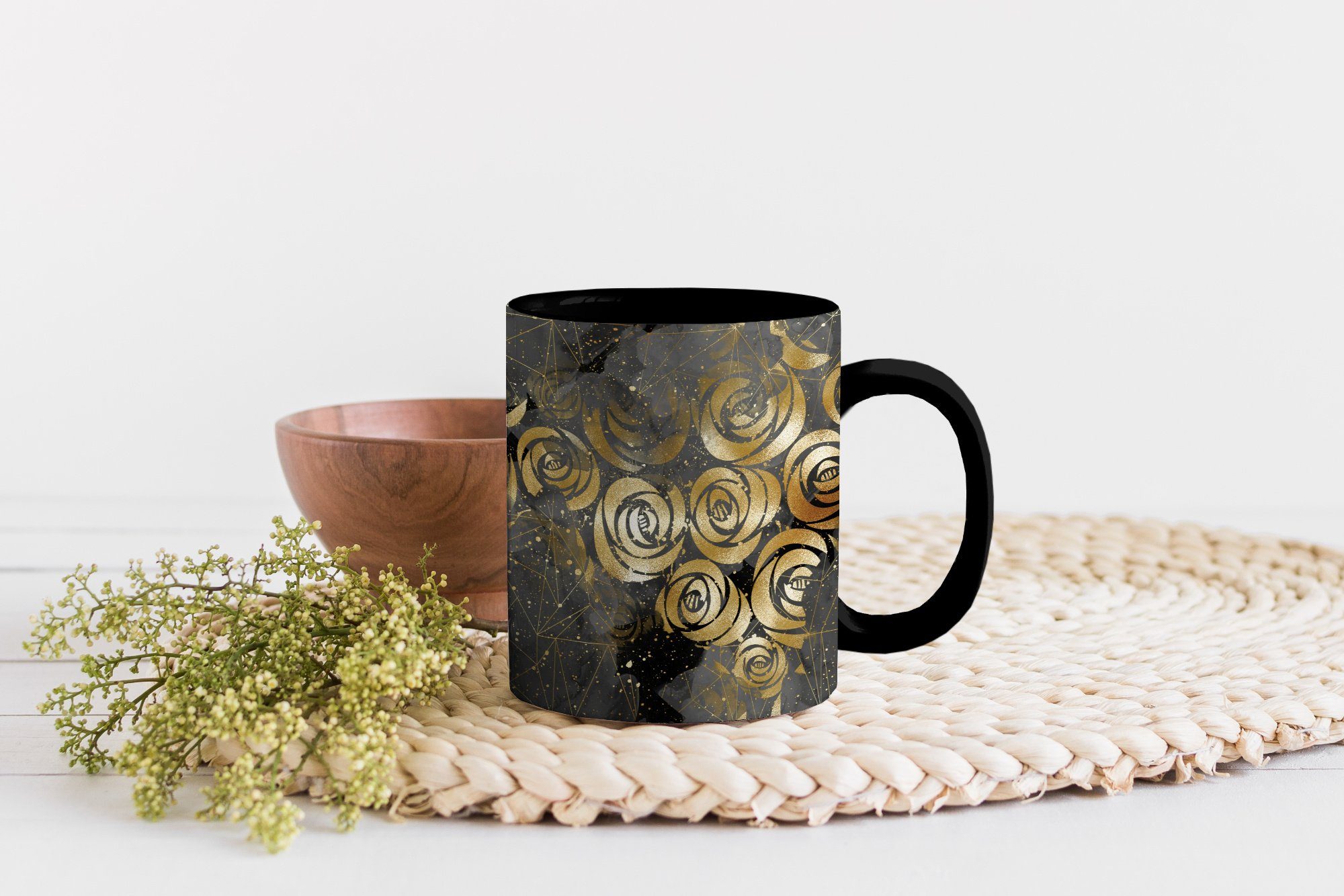 Marmor - Zaubertasse, Gold MuchoWow - Rose Kaffeetassen, Geschenk Tasse Keramik, Teetasse, Farbwechsel, - Muster,