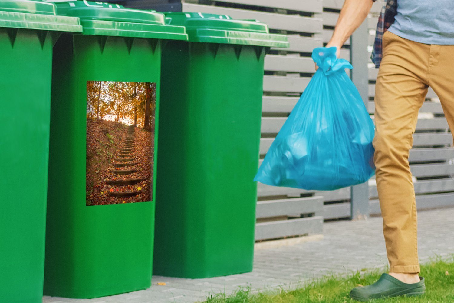 MuchoWow Wandsticker Herbst - Wald Mülleimer-aufkleber, Sticker, St), (1 Mülltonne, - Abfalbehälter Container, Laub