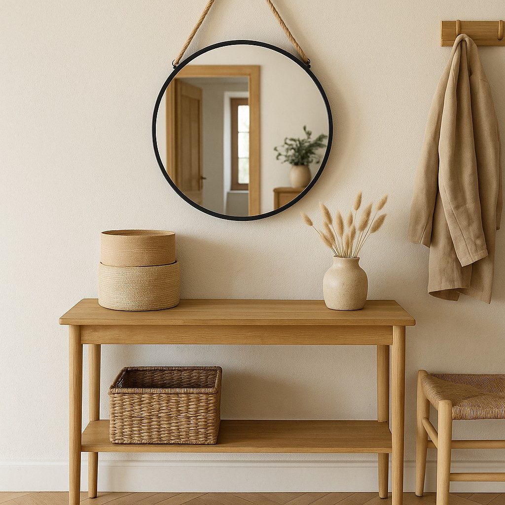 EDAXO Wandspiegel, Rundes Spiegel mit Juteseil-Aufhängung günstig online kaufen