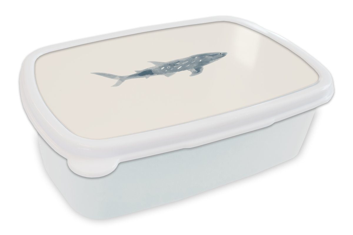 MuchoWow Lunchbox Fisch - Meer - Aquarell, Kunststoff, (2-tlg), Brotbox für Kinder und Erwachsene, Brotdose, für Jungs und Mädchen weiß