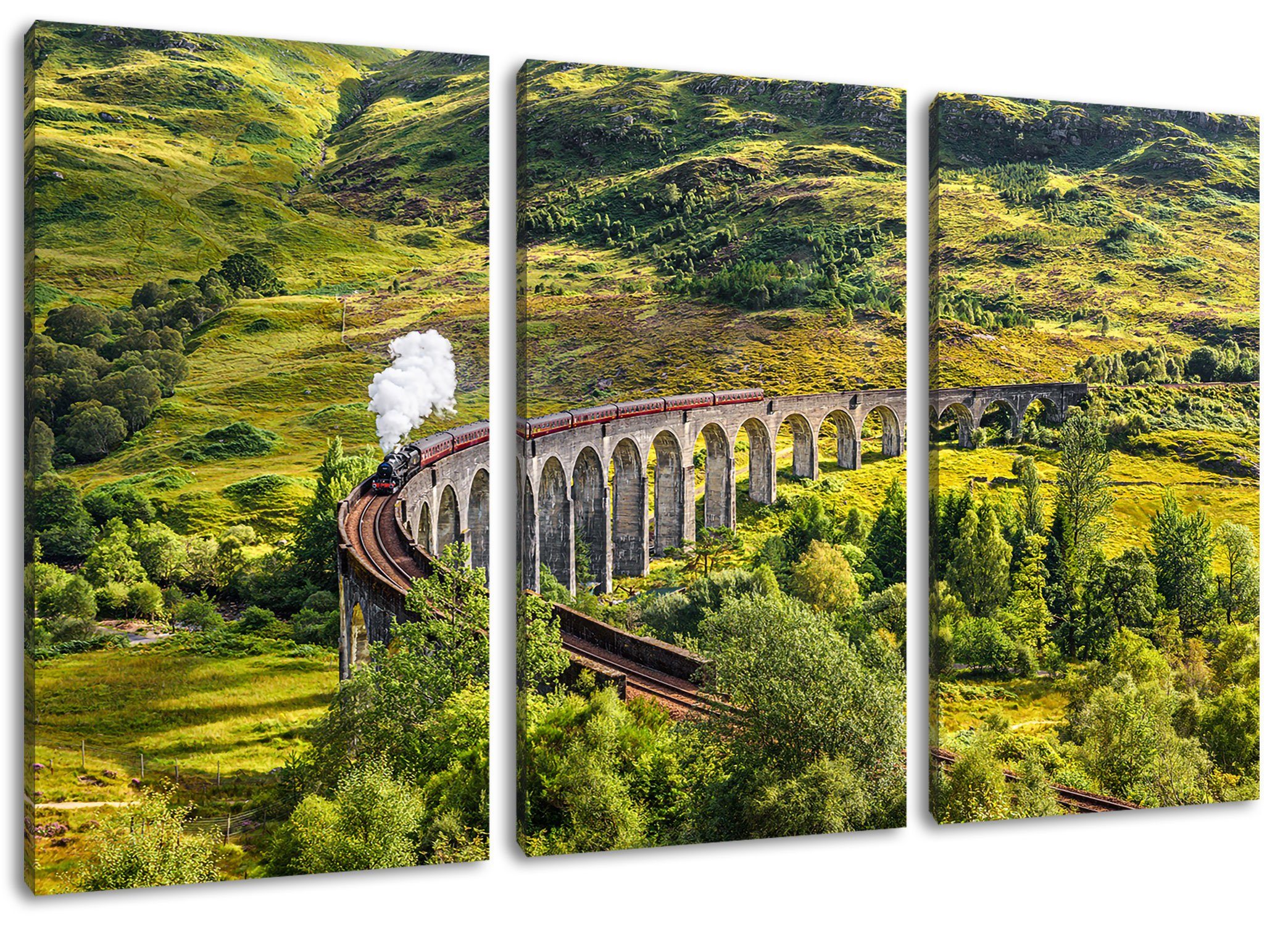 Pixxprint Leinwandbild 3Teiler Leinwandbild (1 (120x80cm) bespannt, St), Zackenaufhänger in Schottland, fertig Eisenbahnviadukt inkl. Schottland in Eisenbahnviadukt