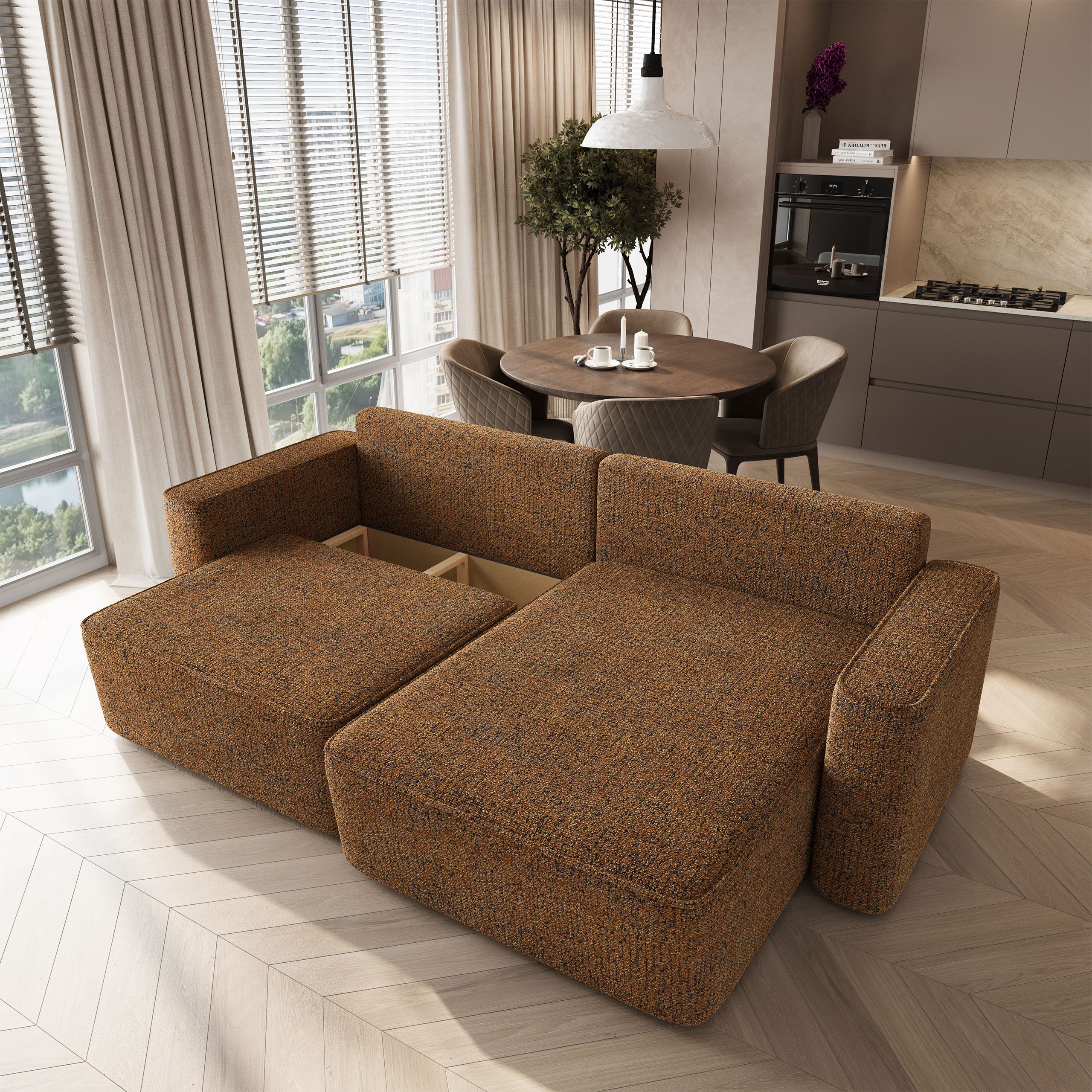 Masseno Ecksofa BELISE mit Schlaffunktion L-Form, Sofa mit Bettkasten
