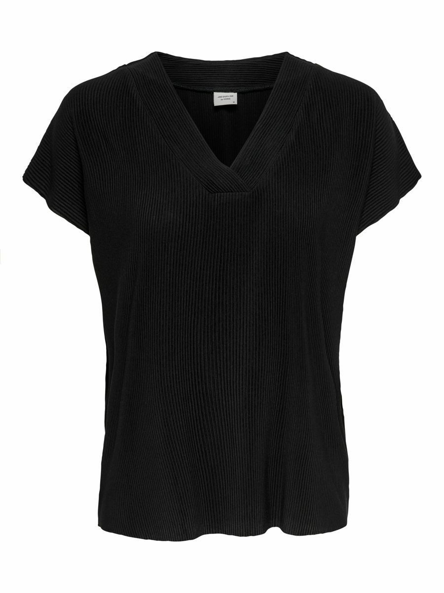 JACQUELINE de YONG Blusenshirt Regular Fit V-Ausschnitt Kurzarm Basic JDYESMARILLA S/S V-NECK PLEAT TOP JRS