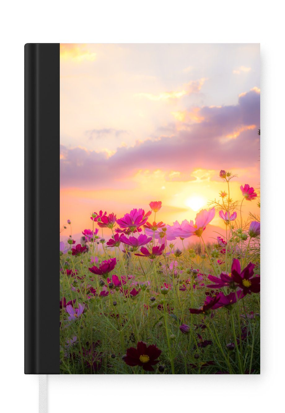 MuchoWow Notizbuch Blumen - Rosa - Sonnenuntergang - Natur - Wiese - Horizont, Journal, Merkzettel, Tagebuch, Notizheft, A5, 98 Seiten, Haushaltsbuch