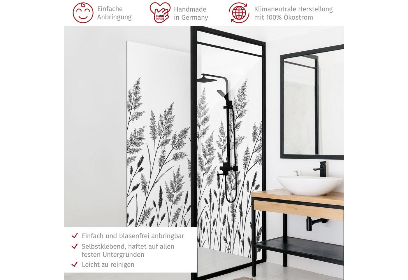 Thumbnail - Bilderdepot24 Badrückwand Landhaus beige Duschrückwand ohne Bohren Dusche Floral, (2-tlg., Hart-Folie Smart matt 0,35 mm...