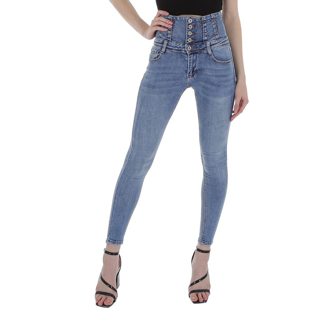 Damen Waist Used-Look Stretch Jeans in Hellblau Ital-Design Freizeit High-waist-Jeans High