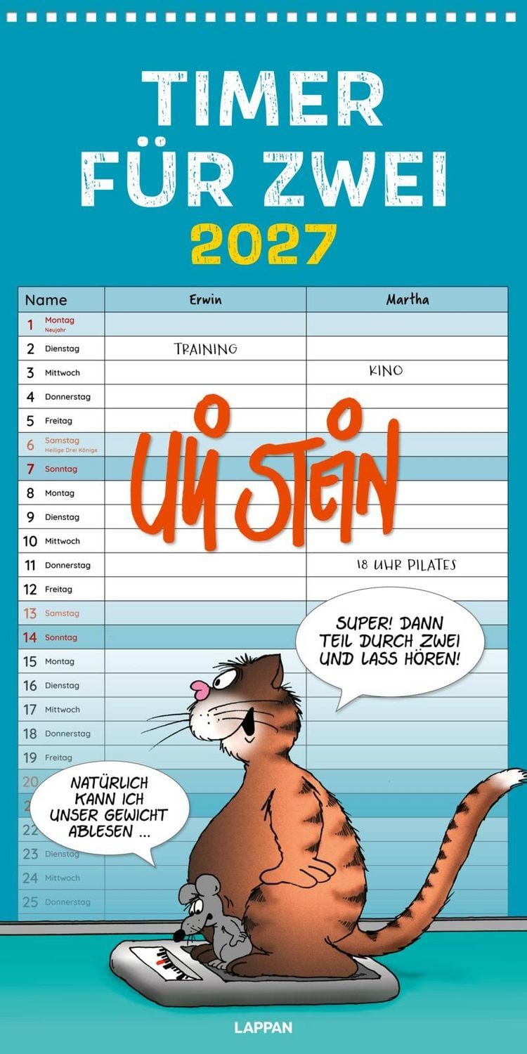 Wandkalender Uli Stein Timer für zwei 2027: Monatskalender für die Wand