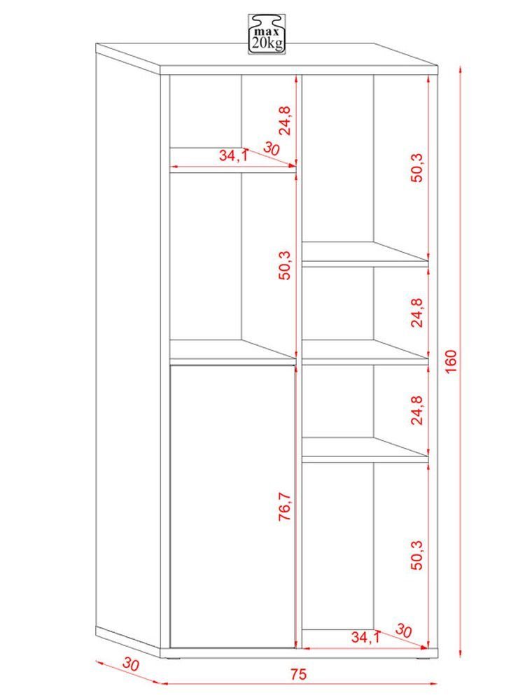 B/T/H: 160 75 Space, Bücherregal / cm cm 30 cm Feldmann-Wohnen /