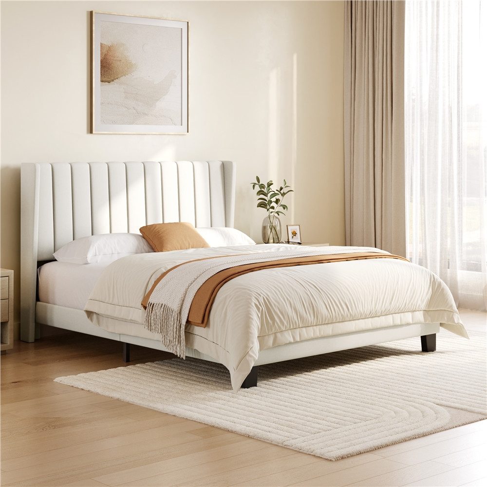 Yaheetech Polsterbett Doppelbett, Bettgestell mit gepolstertem Kopfteil & Lattenrost, 160 x 200 cm