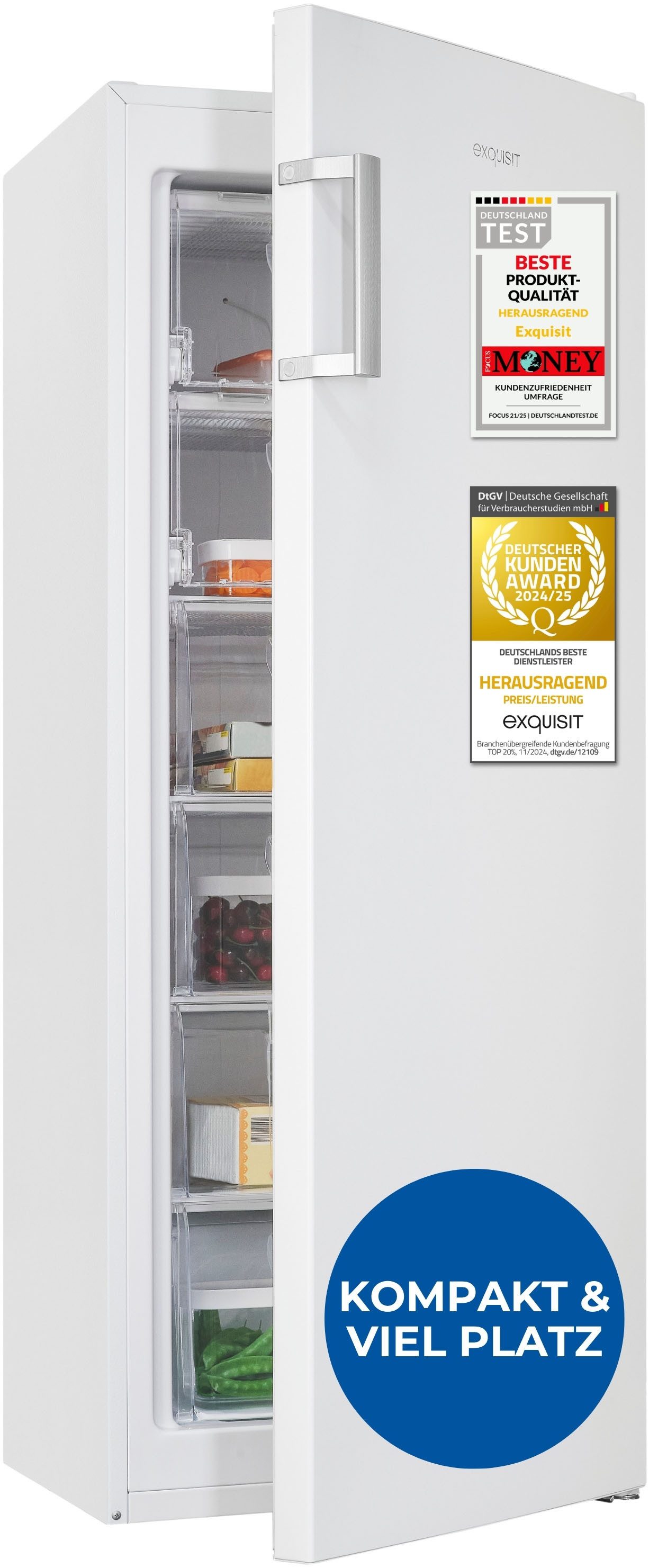 exquisit Gefrierschrank GS230-H-050C weiss, 144 cm hoch, 54 cm breit, Perfekt für Ihre Küche: flexibel, praktisch & klar strukturiert