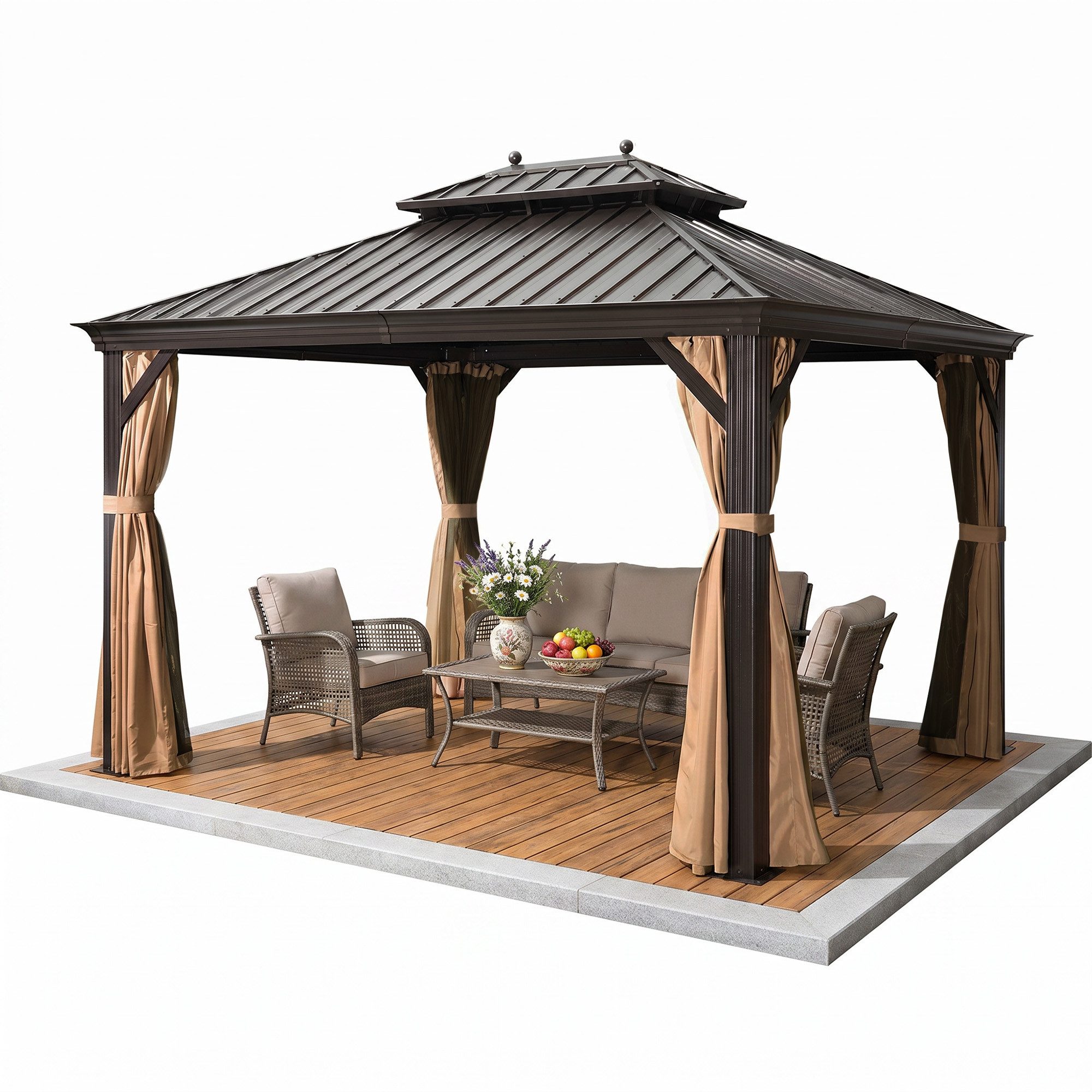 PURPLE LEAF Pavillon Außenbereich Alu Gartenpavillon mit Stahldach Hardtop und Seitenteile, Winterfester und wasserdichter Pavillon