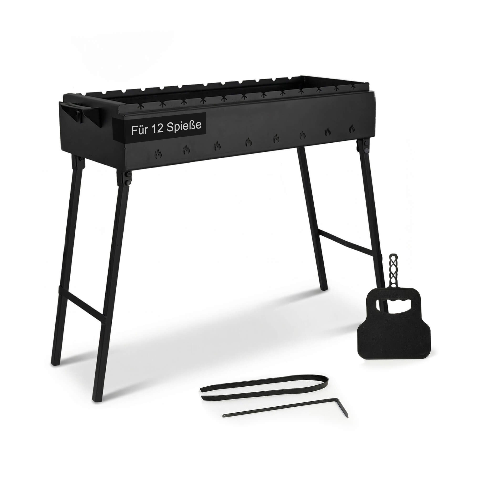 BIG-PAN Grillbesteck-Set Klappbar Mangal für 12 Spieße 80cm Grillfächer