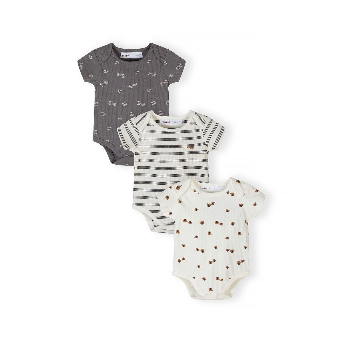 MINOTI Kurzarmbody für Babys mit Elefanten (Packung, 3-tlg) Rippstrick