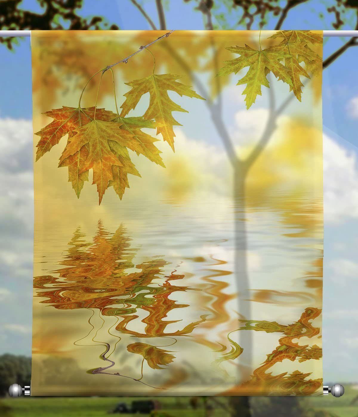 rechteckig Herbst mit Beschwerung, gardinen-for-life Scheibengardine Goldener Scheibenhänger