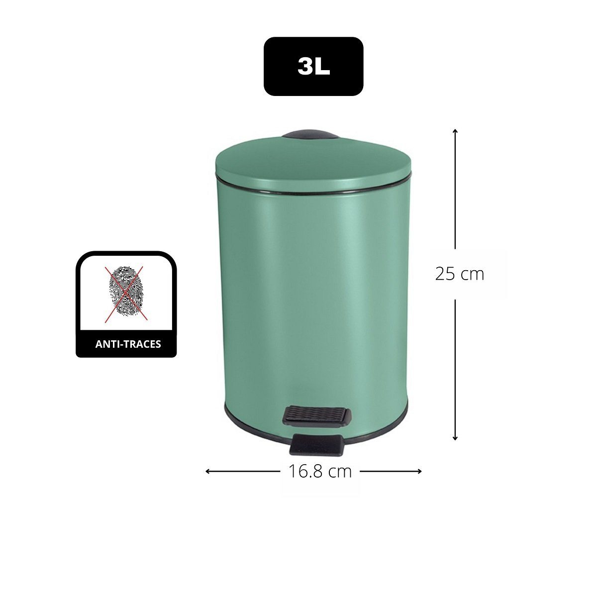 spirella Kosmetikeimer ADELAR, Treteimer mit Softclose-Absenkautomatik, herausnehmbarem Inneneimer, Anti-Fingerprint-Beschichtung, matt Finish, 3L, grün
