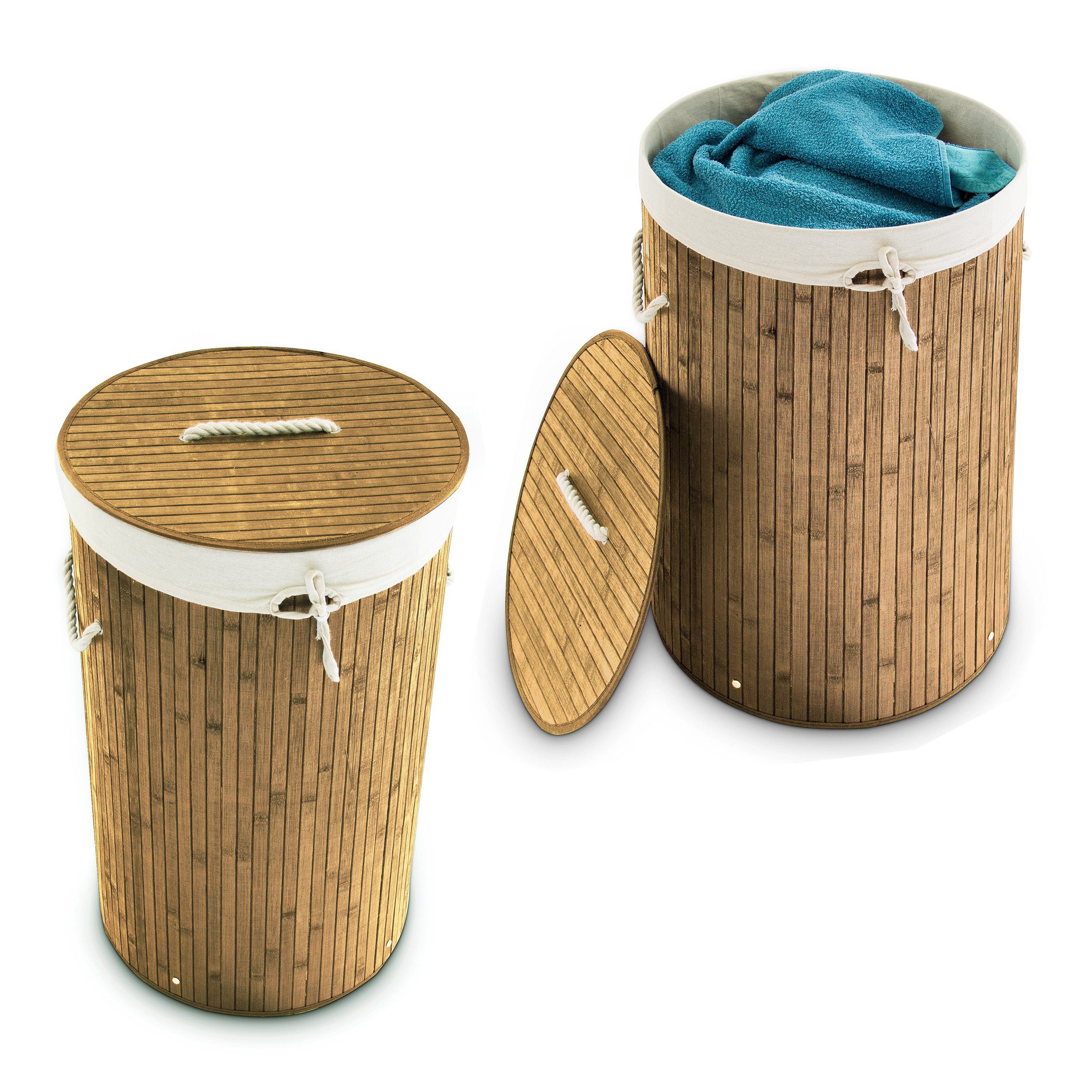 billig produzieren relaxdays Wäschekorb 2 x Wäschekorb natur rund Bambus