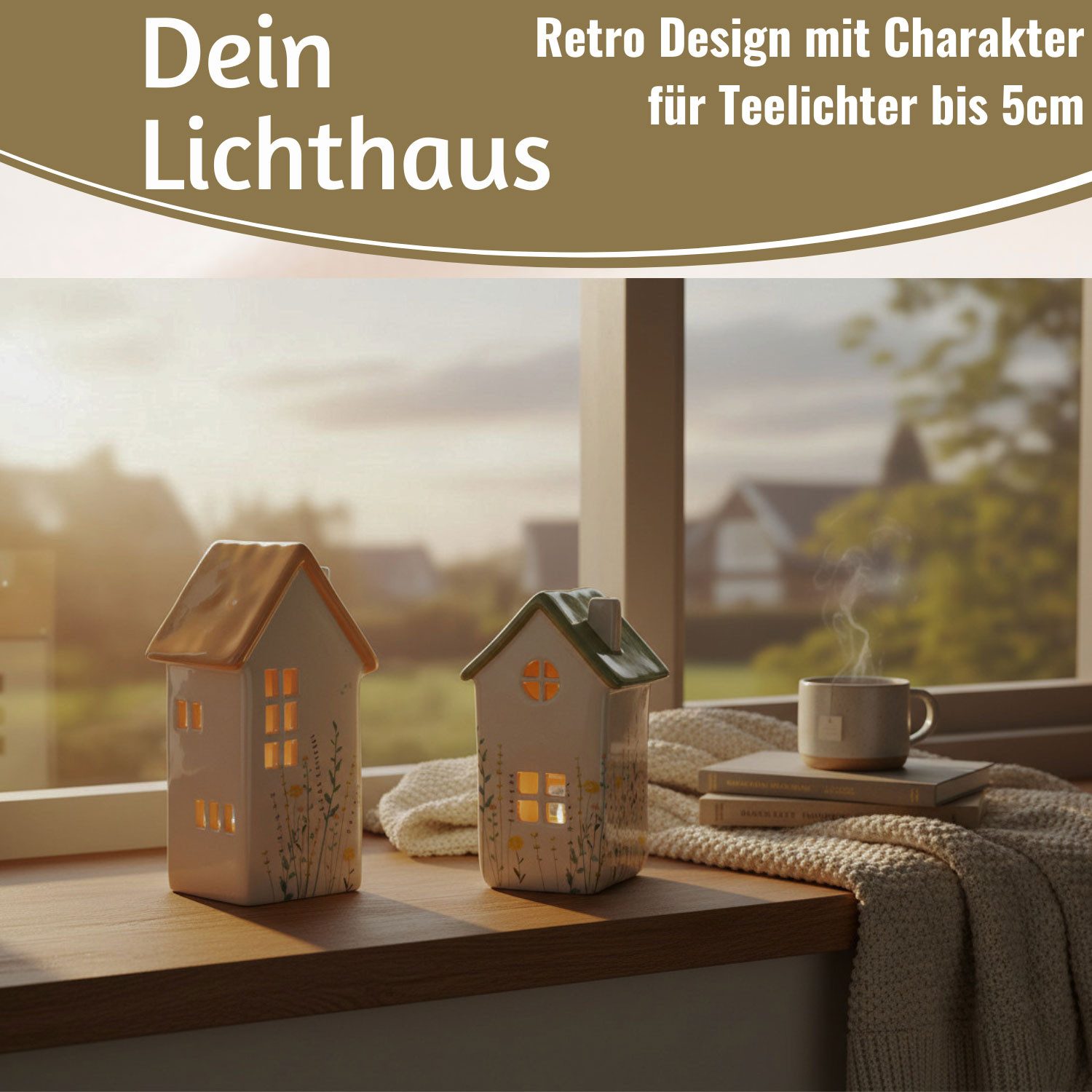 LS-LebenStil Teelichthalter Teelichthaus Lichterhaus Nyhavn 16cm Set Grün Keramik Fachwerkhaus Tee (Dänisches Lichterhaus Windlichthalter Teelichtständer Kerzenständer, 1 St., Lichterhäuschen Windlicht für Teelichter Wohnzimmer Garten Balkon), Deko Hochzeit Ostern Weihnachten Konfirmation