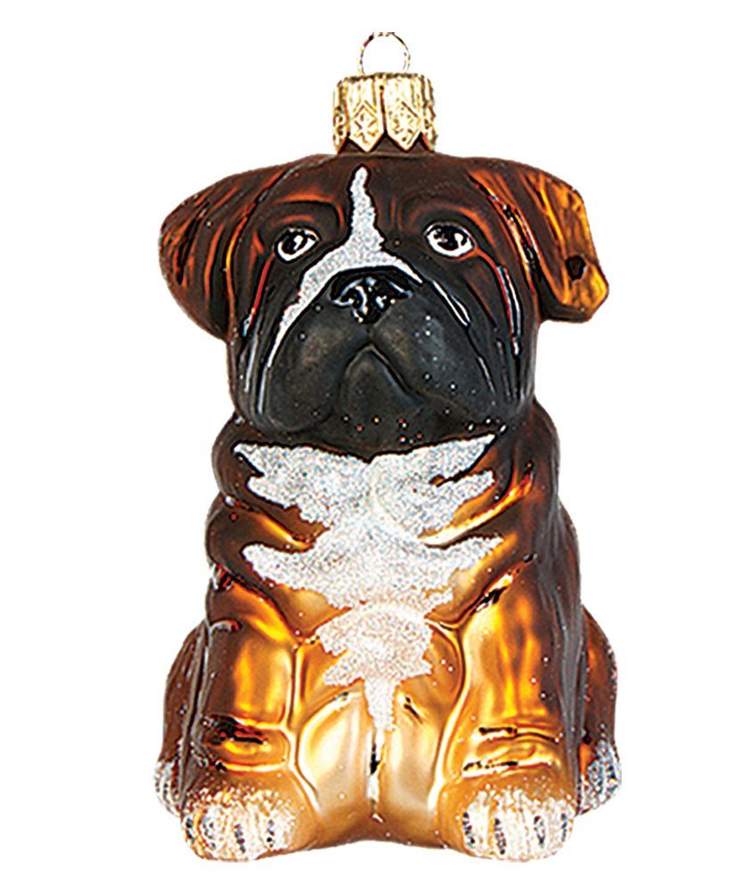 IMPULS Christbaumschmuck, Christbaumschmuck Glas Hund Boxer 8cm braun