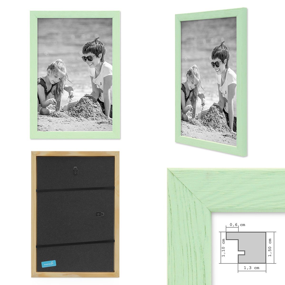 Massivholz-Rahmen 21x30 30x40 cm Passepartout mit Grün und Bilderrahmen PHOTOLINI 6er Set