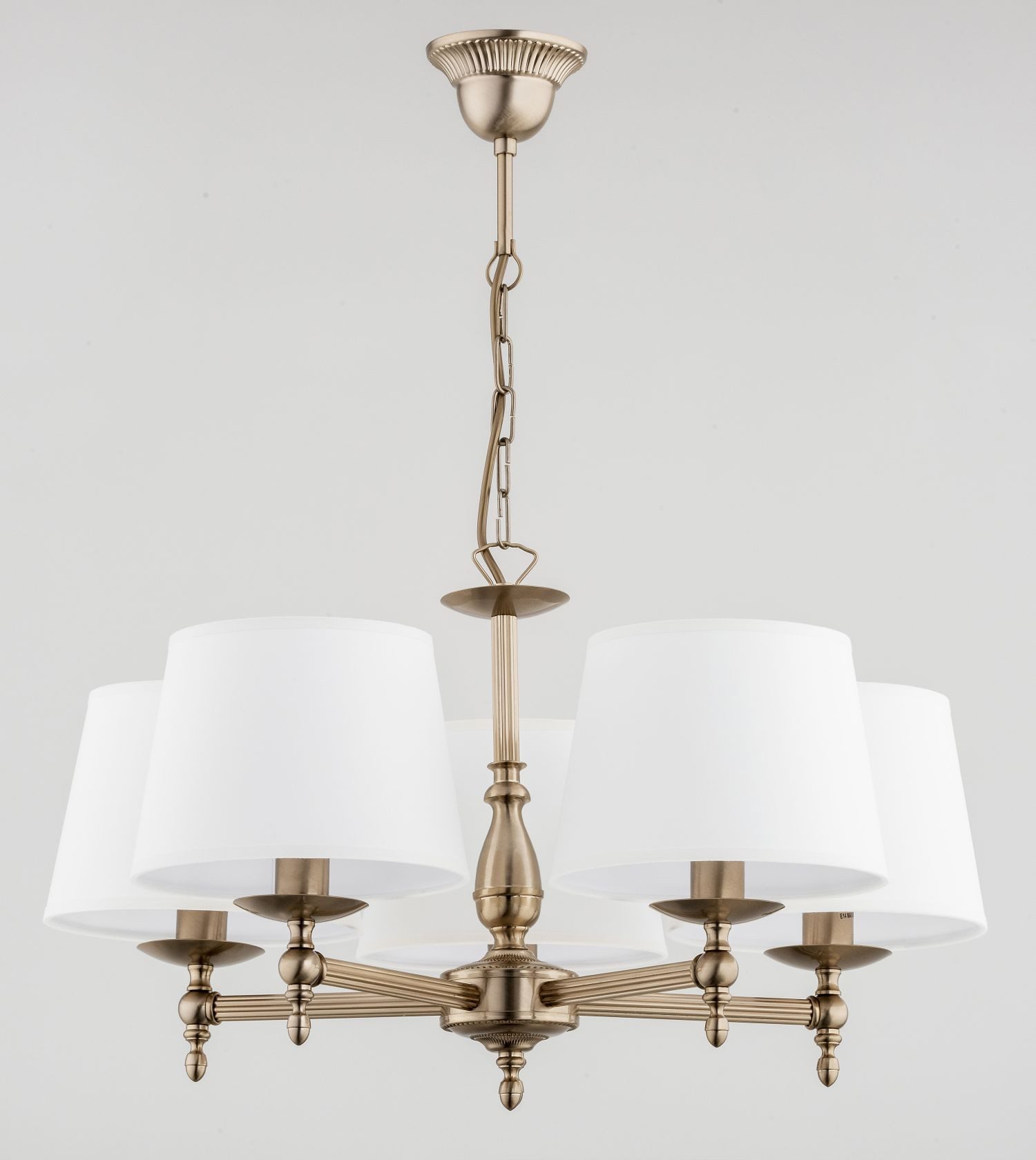 Licht-Erlebnisse Kronleuchter ILMAR, ohne Leuchtmittel, Stoff Metall 64 cm breit in Gold Weiß Jugendstil 5x E14 Lüster