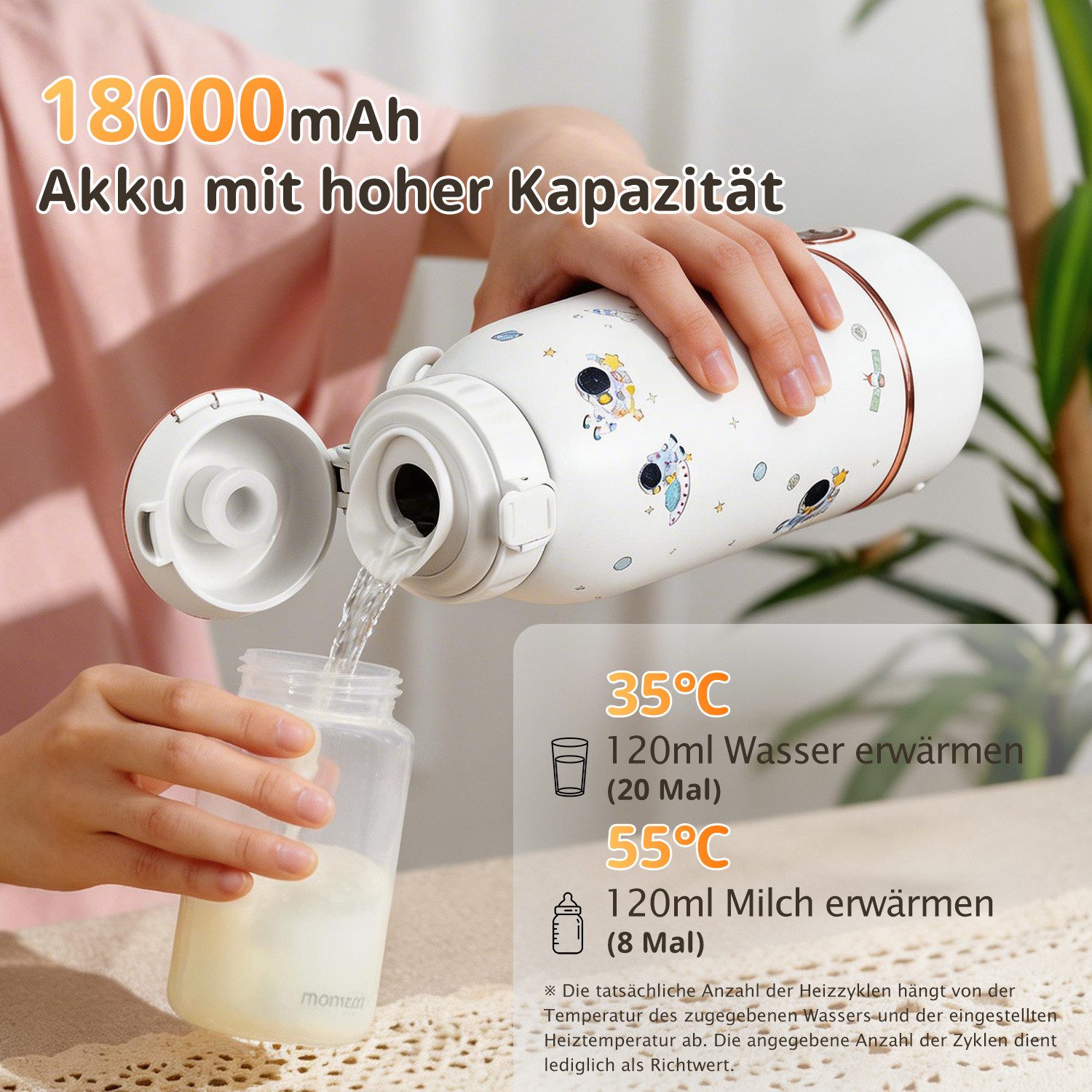 CkeyiN Babyflaschenwärmer 500ml Tragbarer Milchwärmer für unterwegs 35- 100℃ schnelles Aufheizen, 24H konstanter Temperatur Thermoflasche für Muttermilch & Wasser